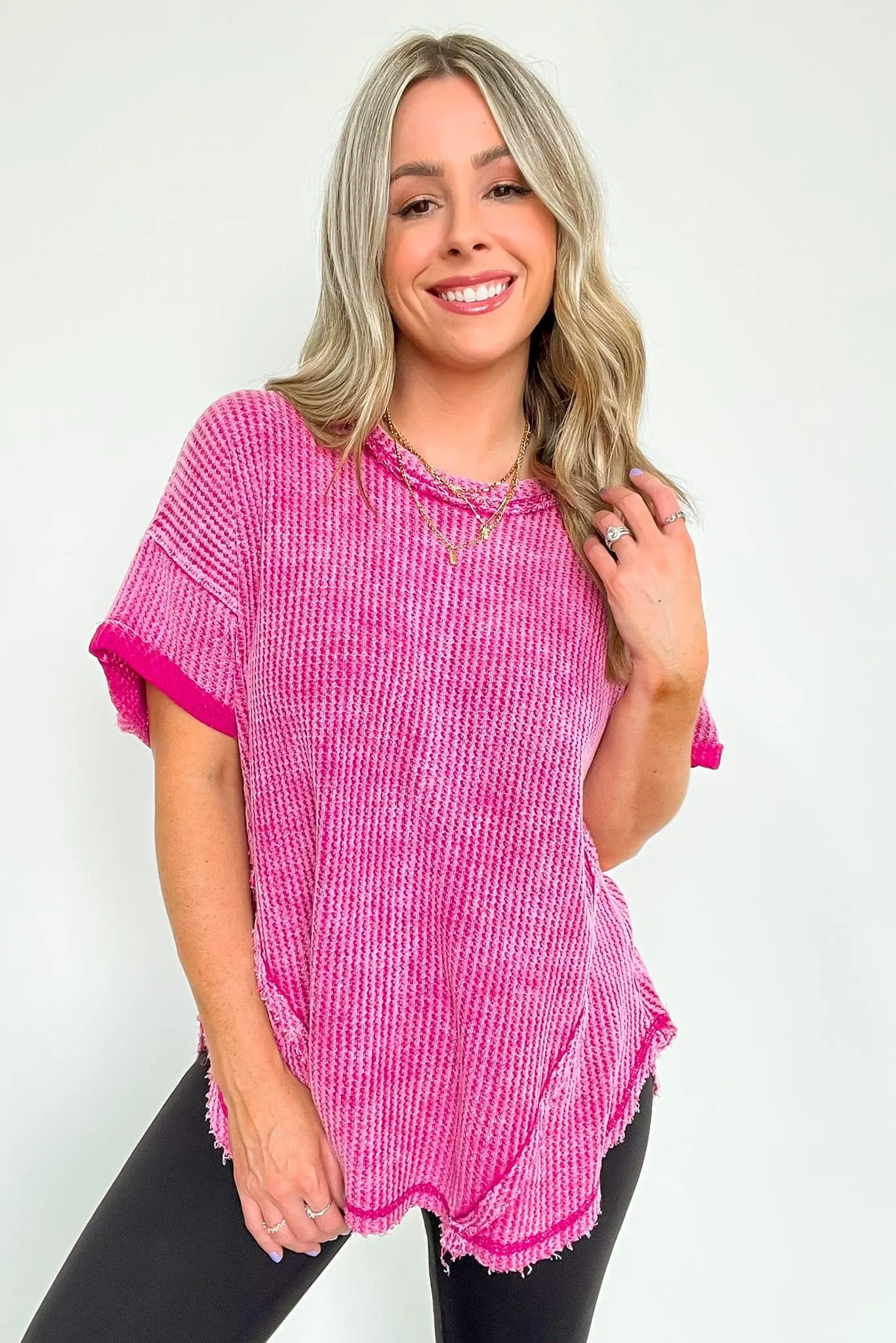 Eudorah Washed Waffle Knit Top - BACK IN STOCK