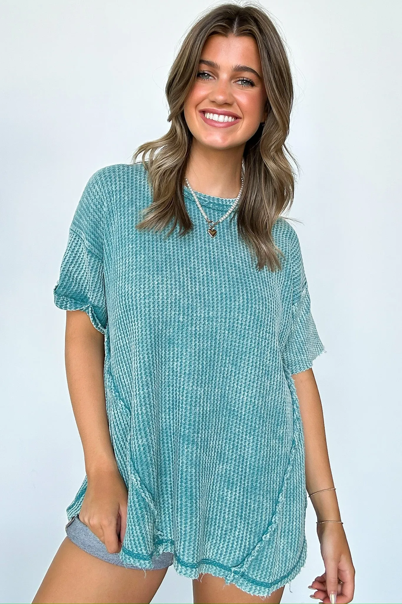 Eudorah Washed Waffle Knit Top - BACK IN STOCK