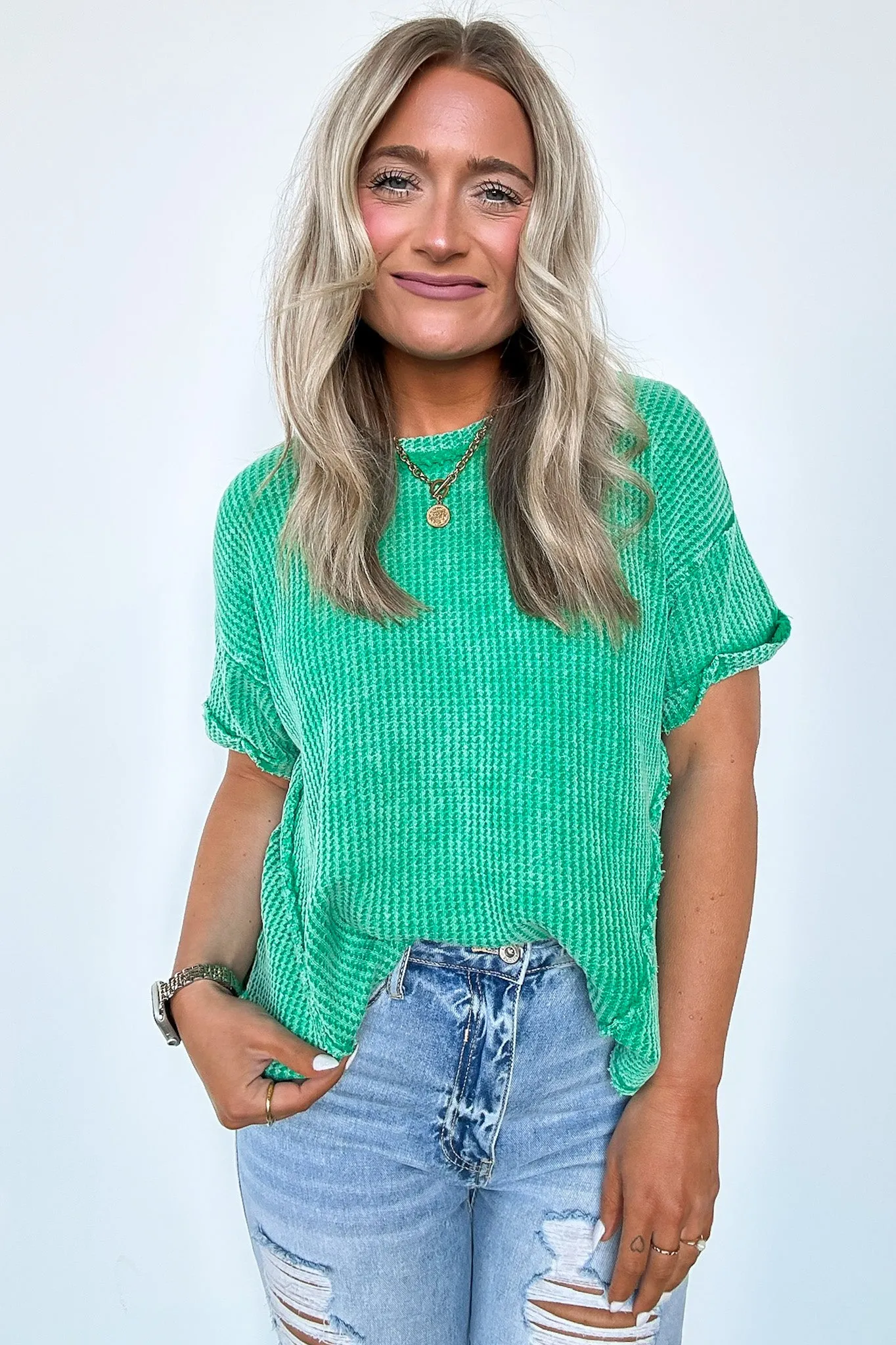 Eudorah Washed Waffle Knit Top - BACK IN STOCK