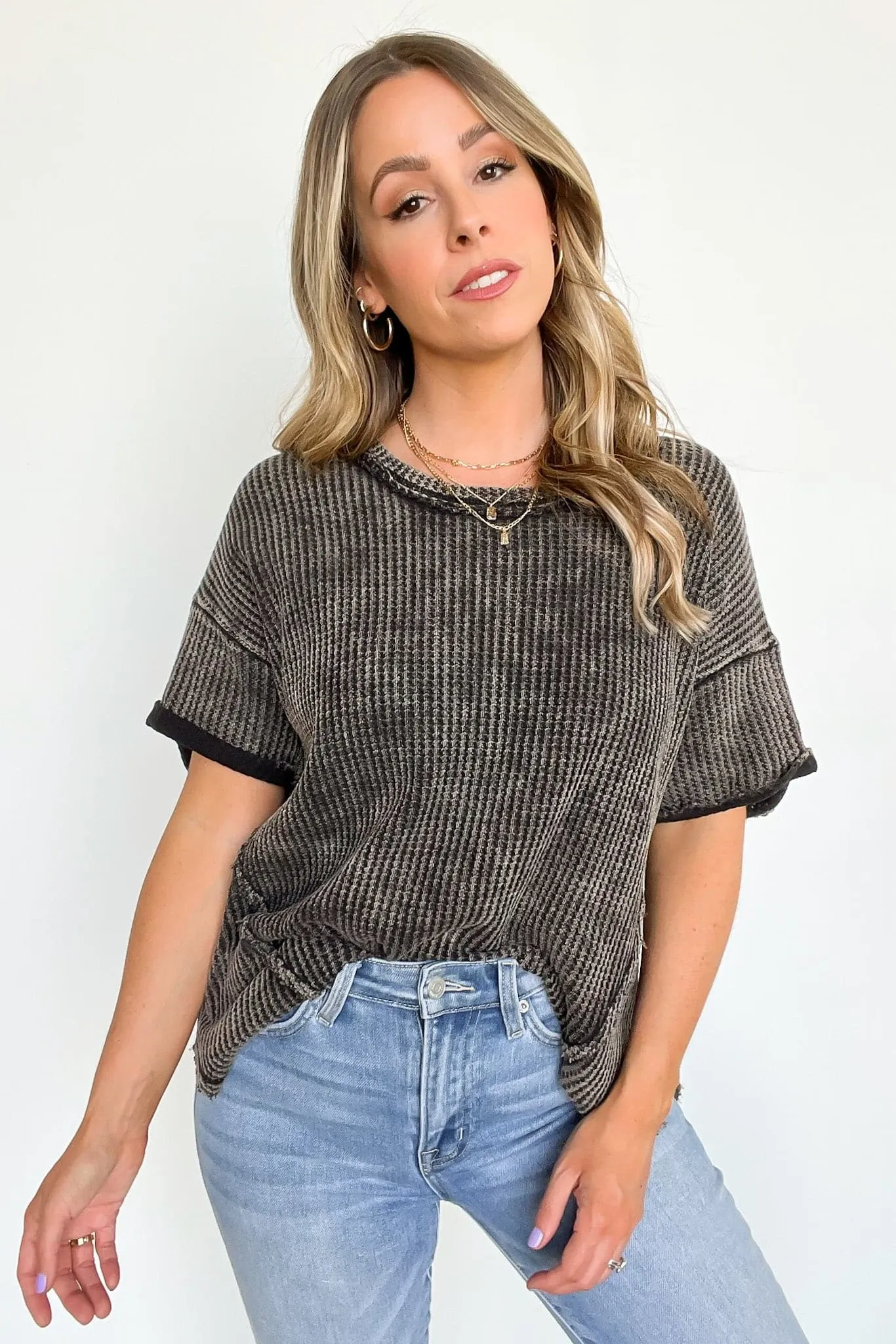 Eudorah Washed Waffle Knit Top - BACK IN STOCK