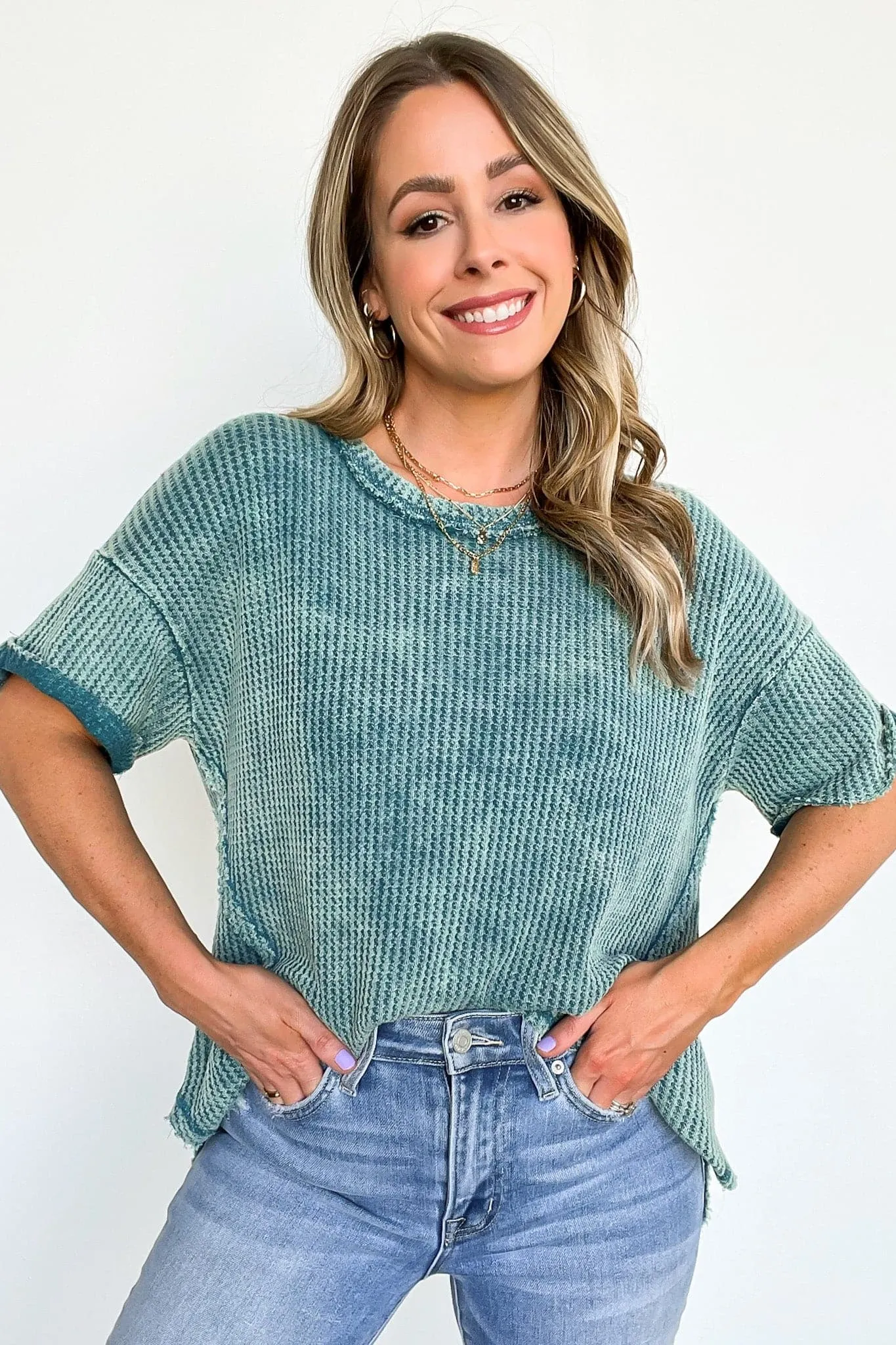 Eudorah Washed Waffle Knit Top - BACK IN STOCK