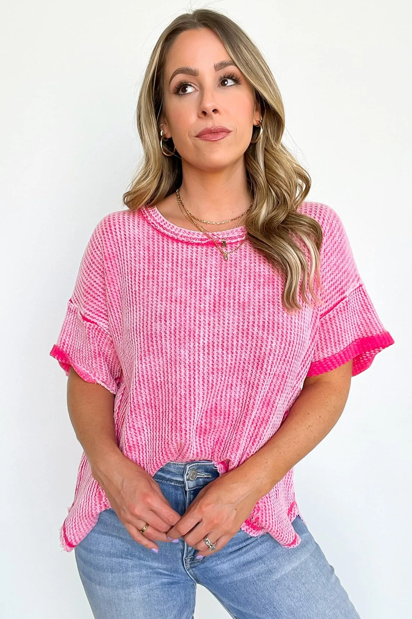 Eudorah Washed Waffle Knit Top - BACK IN STOCK