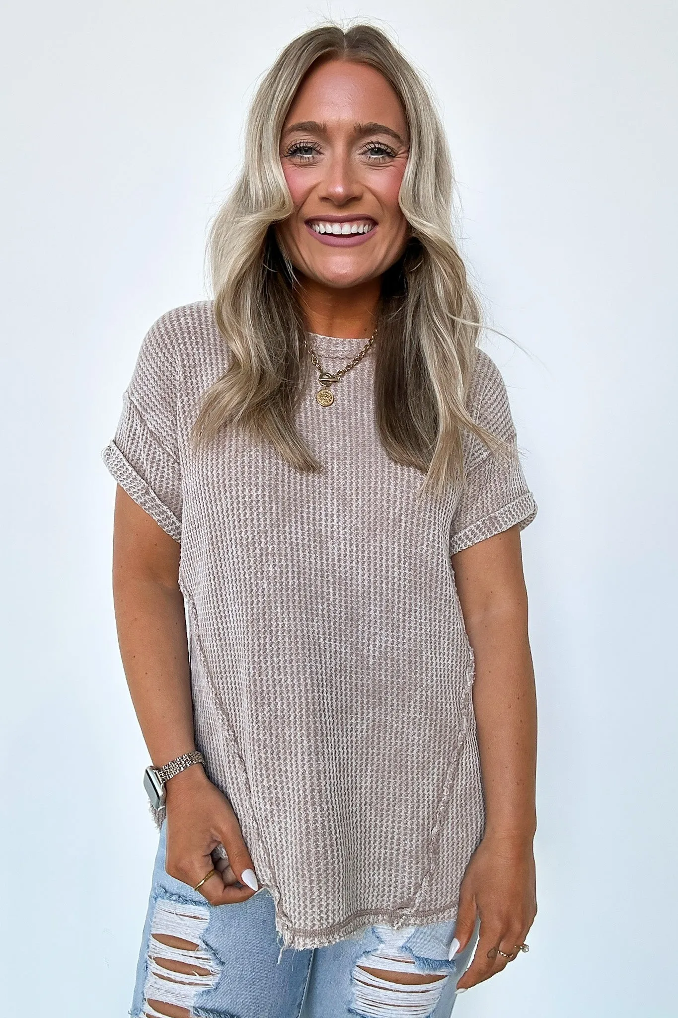 Eudorah Washed Waffle Knit Top - BACK IN STOCK