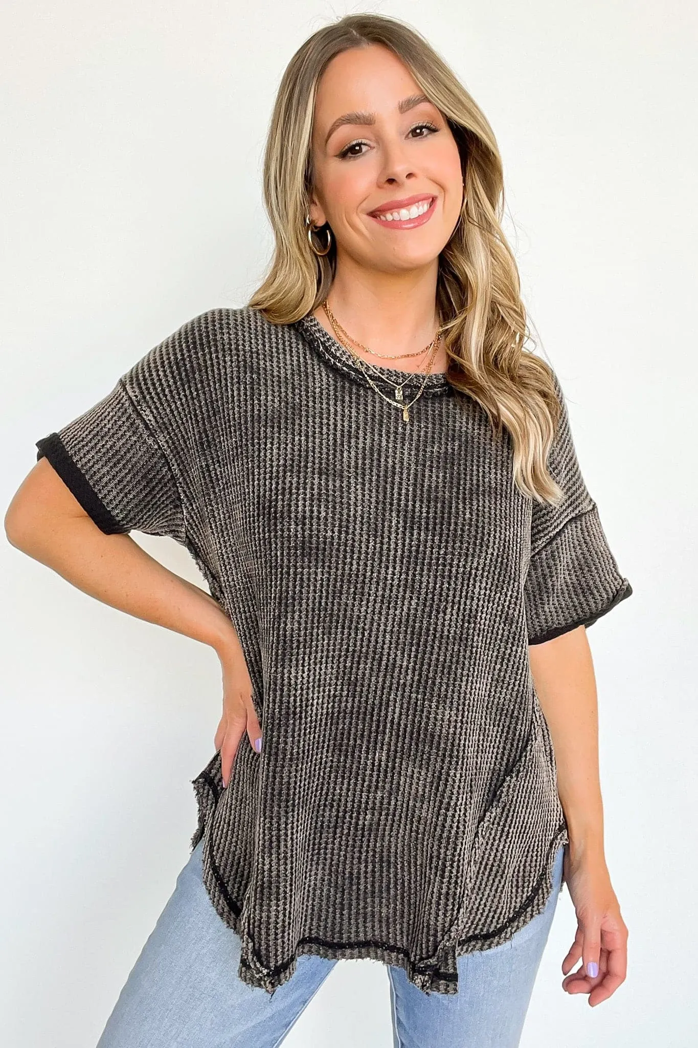 Eudorah Washed Waffle Knit Top - BACK IN STOCK