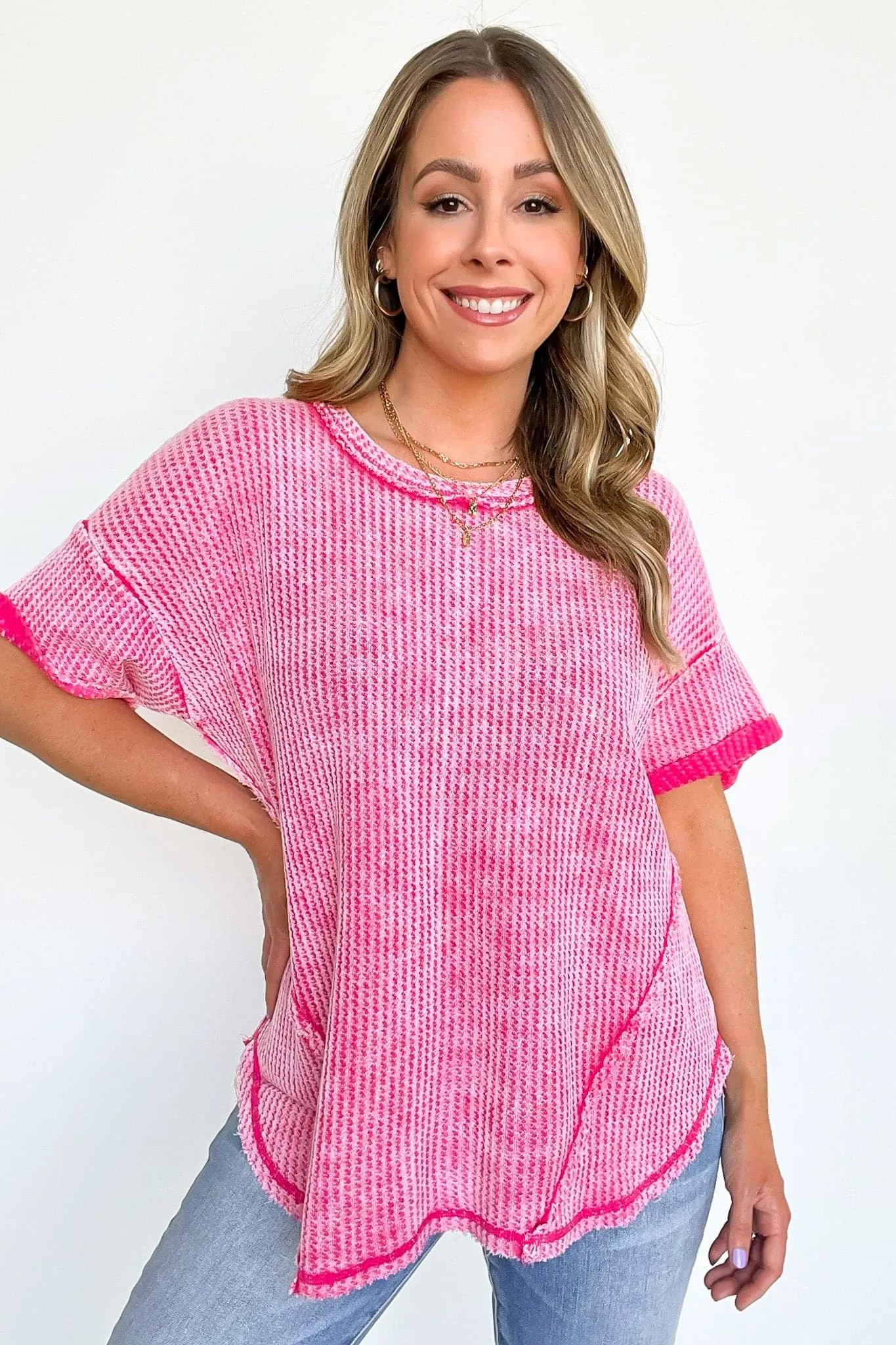 Eudorah Washed Waffle Knit Top - BACK IN STOCK