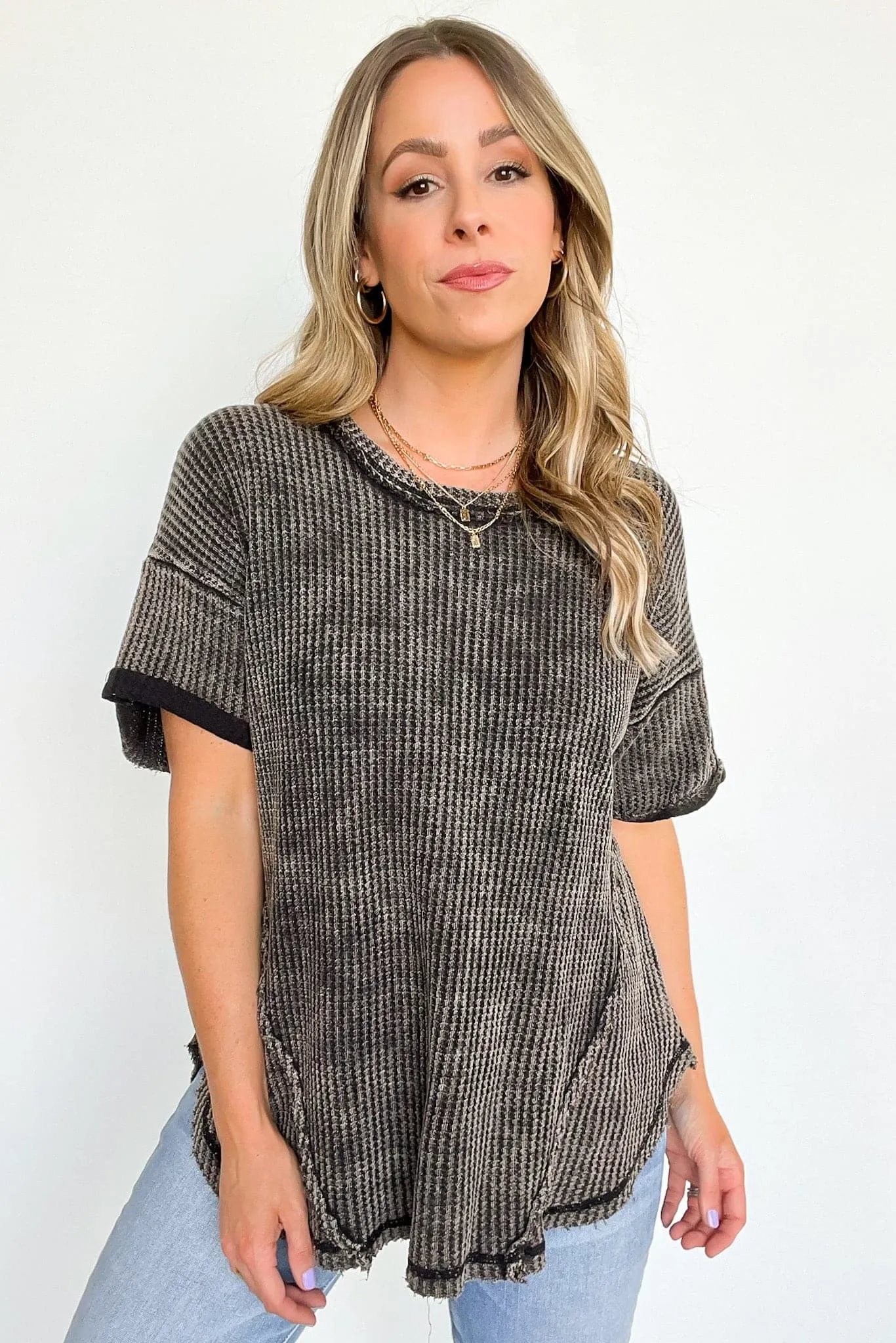 Eudorah Washed Waffle Knit Top - BACK IN STOCK