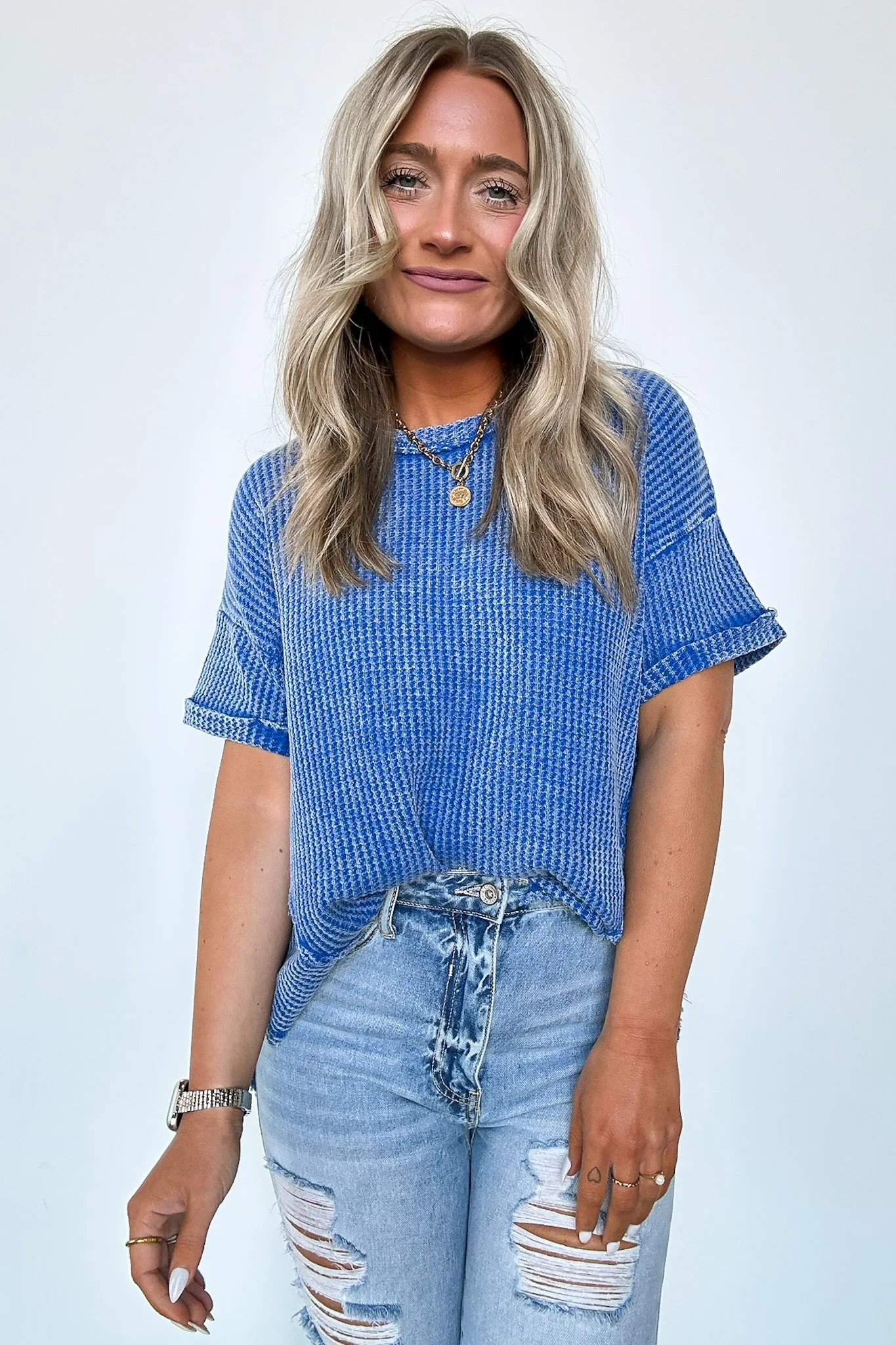 Eudorah Washed Waffle Knit Top - BACK IN STOCK