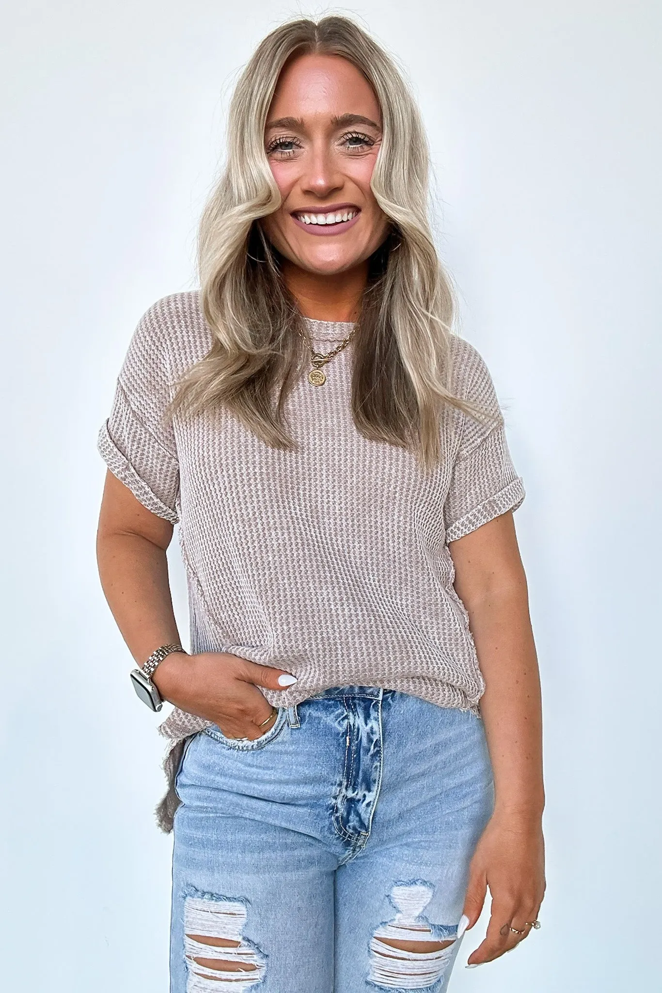 Eudorah Washed Waffle Knit Top - BACK IN STOCK