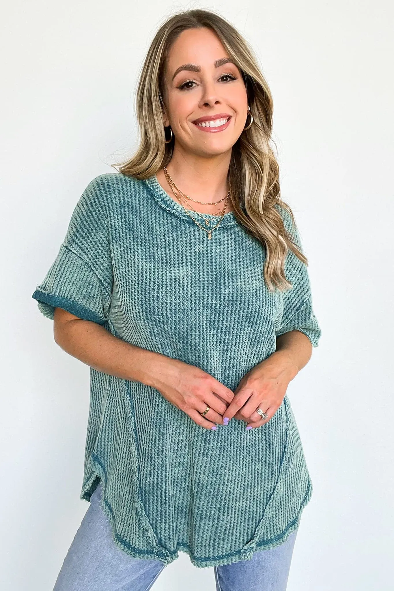 Eudorah Washed Waffle Knit Top - BACK IN STOCK