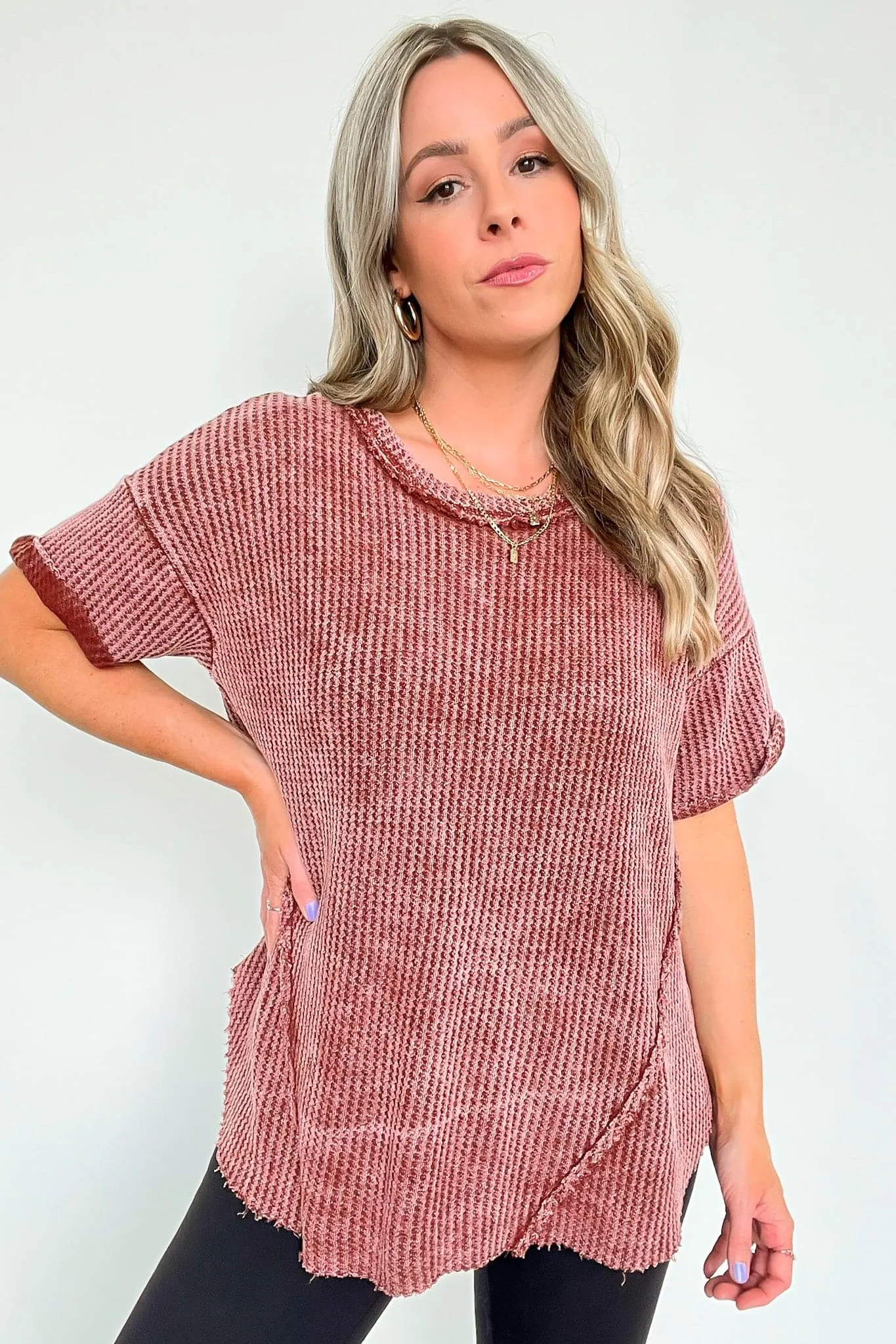 Eudorah Washed Waffle Knit Top - BACK IN STOCK
