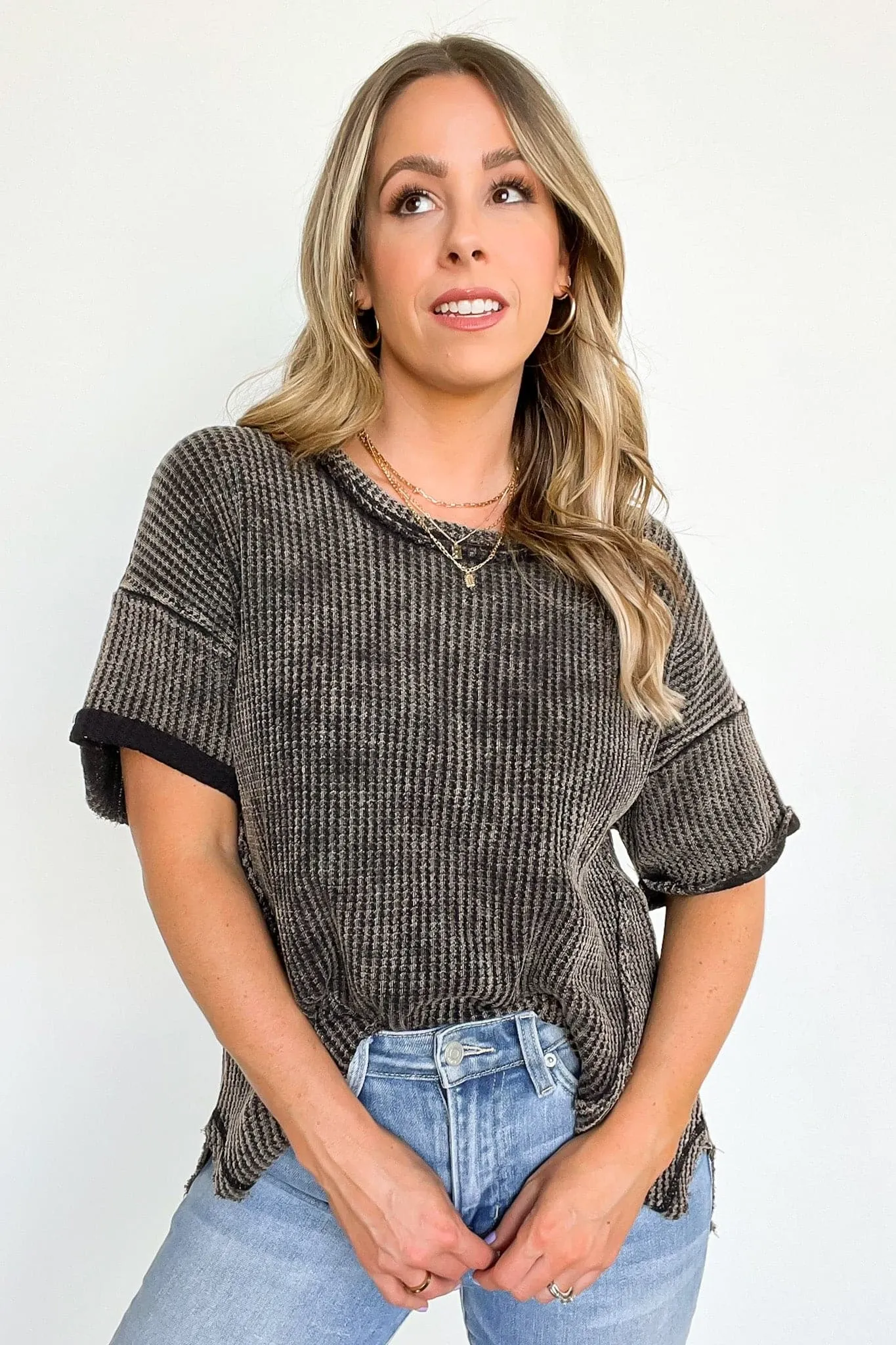 Eudorah Washed Waffle Knit Top - BACK IN STOCK