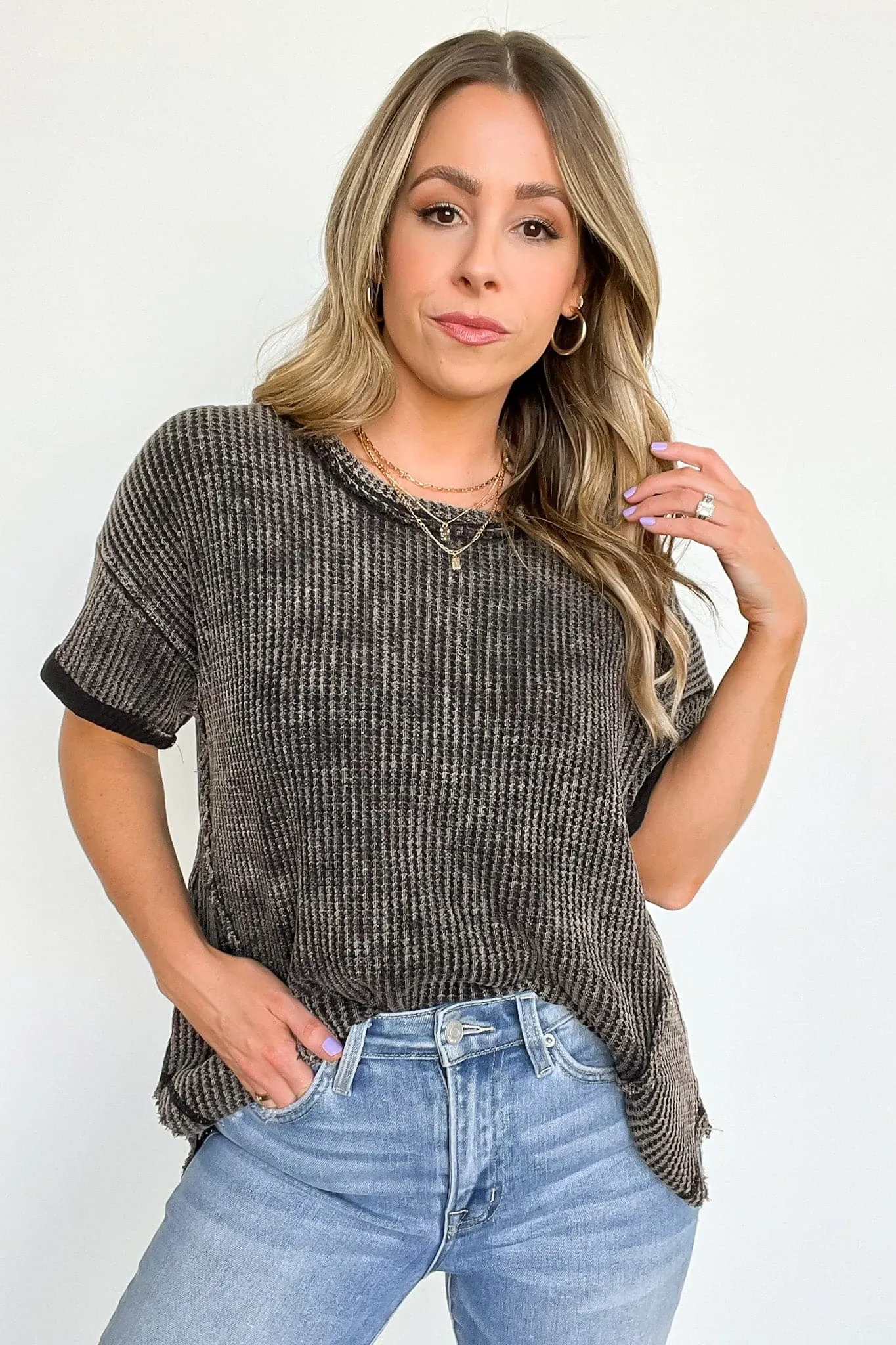 Eudorah Washed Waffle Knit Top - BACK IN STOCK