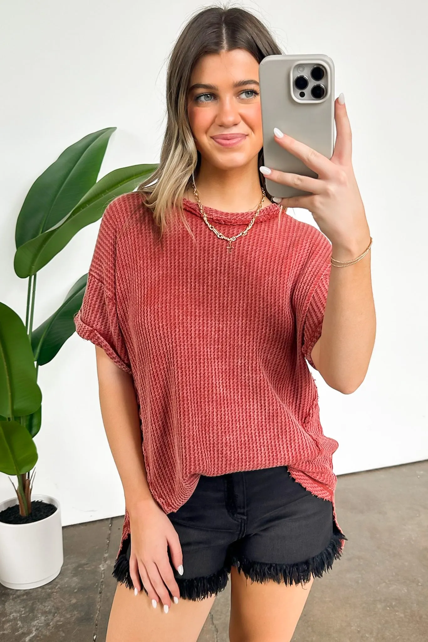Eudorah Washed Waffle Knit Top - BACK IN STOCK