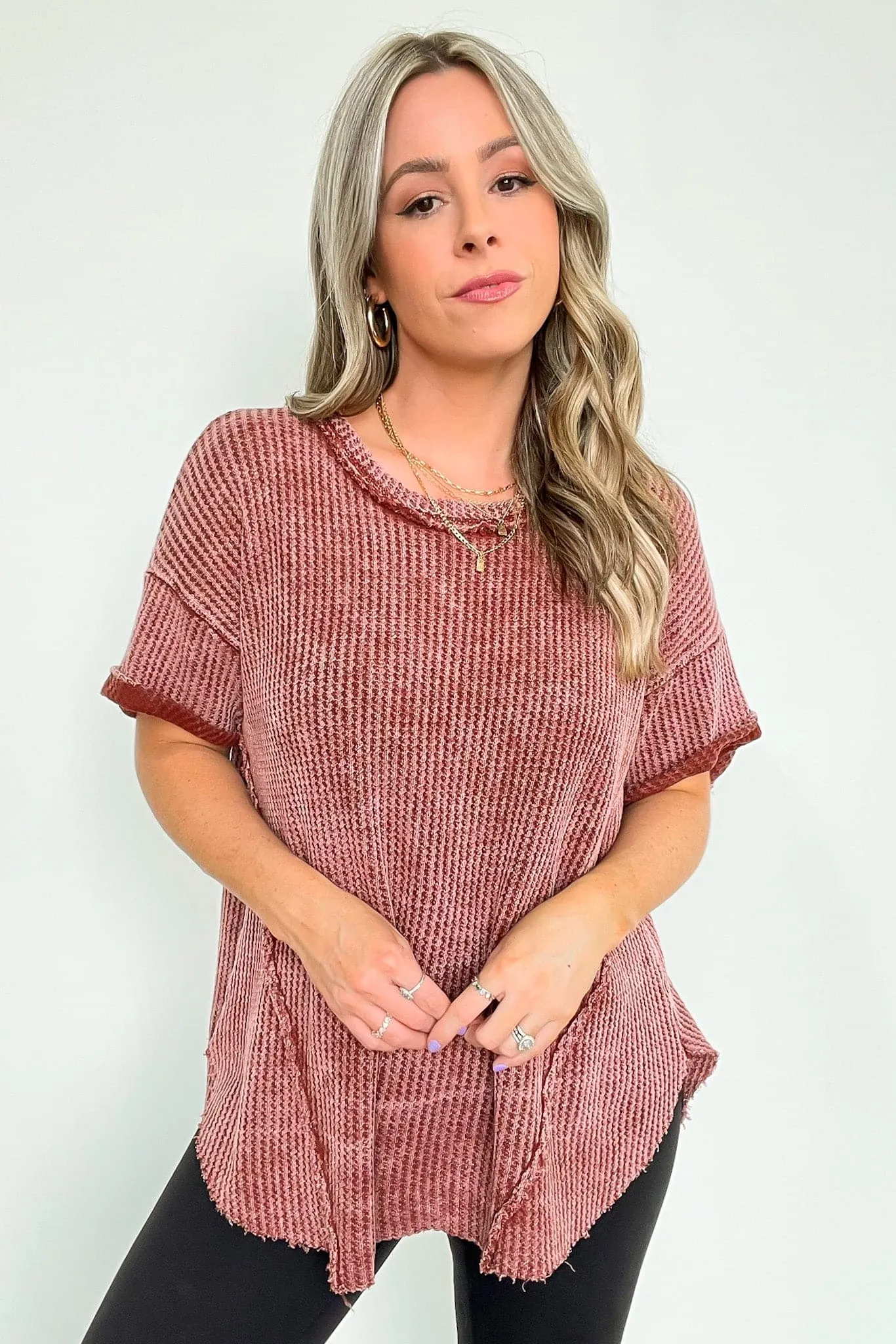 Eudorah Washed Waffle Knit Top - BACK IN STOCK