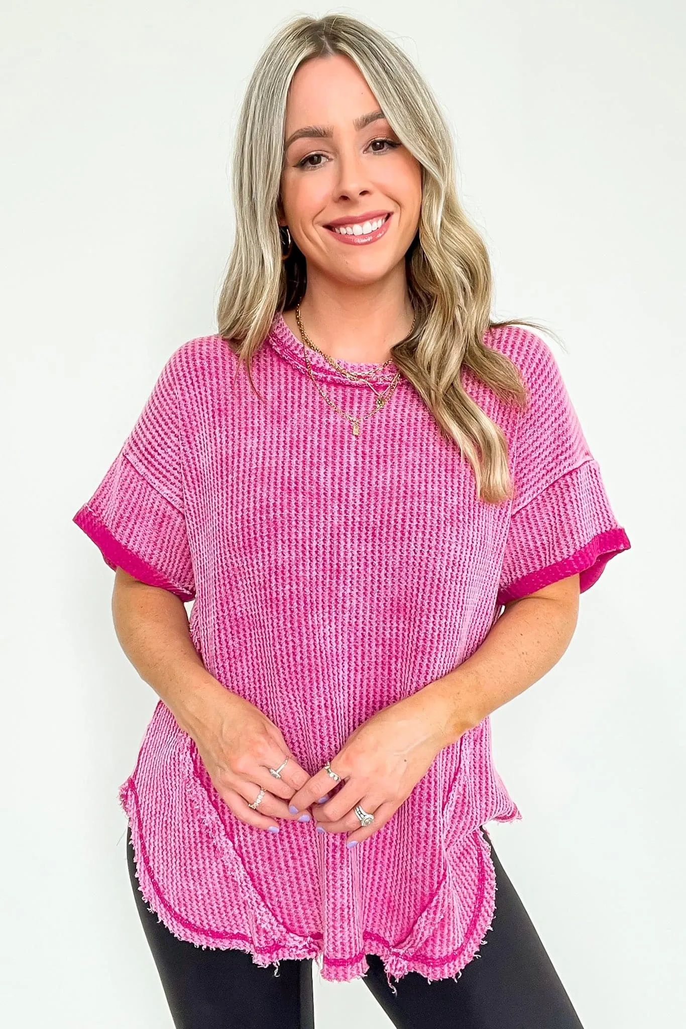 Eudorah Washed Waffle Knit Top - BACK IN STOCK