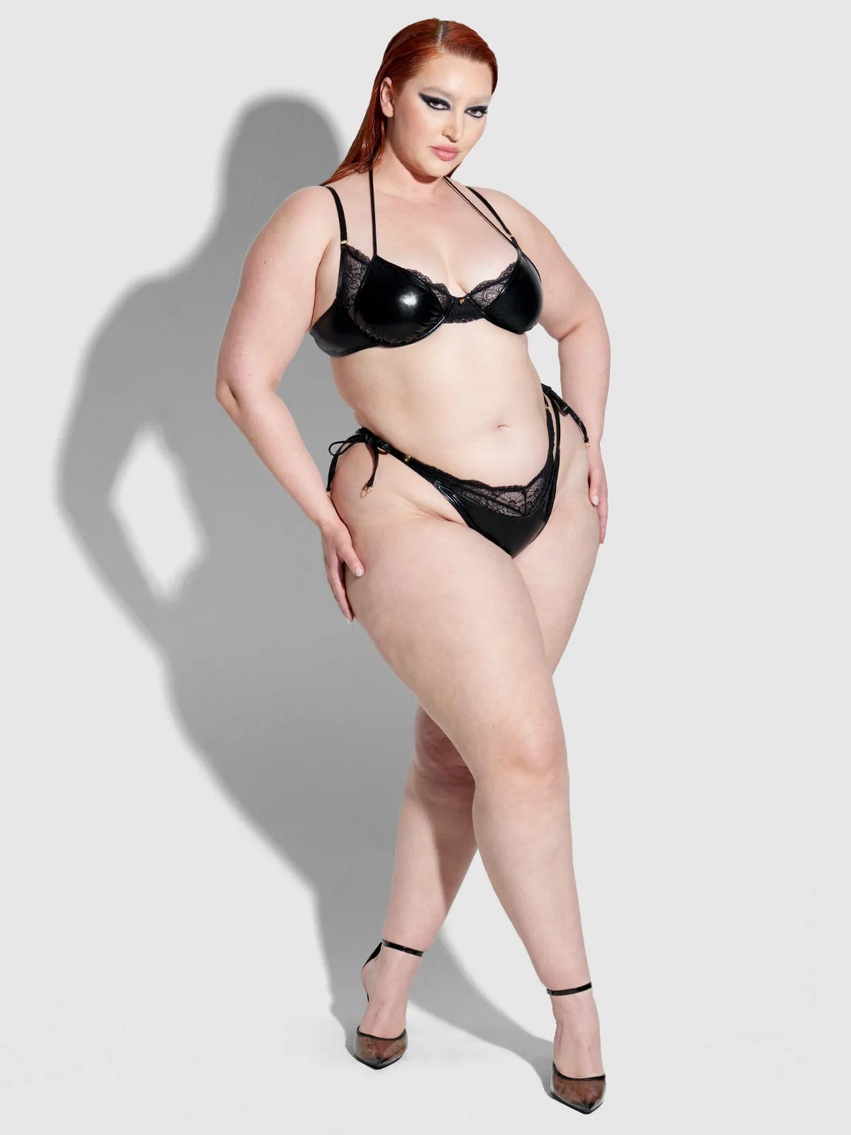 Frederick's Of Hollywood Onyx Leather & Lace Underwire Swim Top Juicy Couture