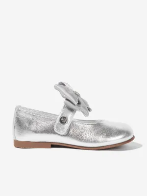 Girls Diamante Bow Shoes in Silver