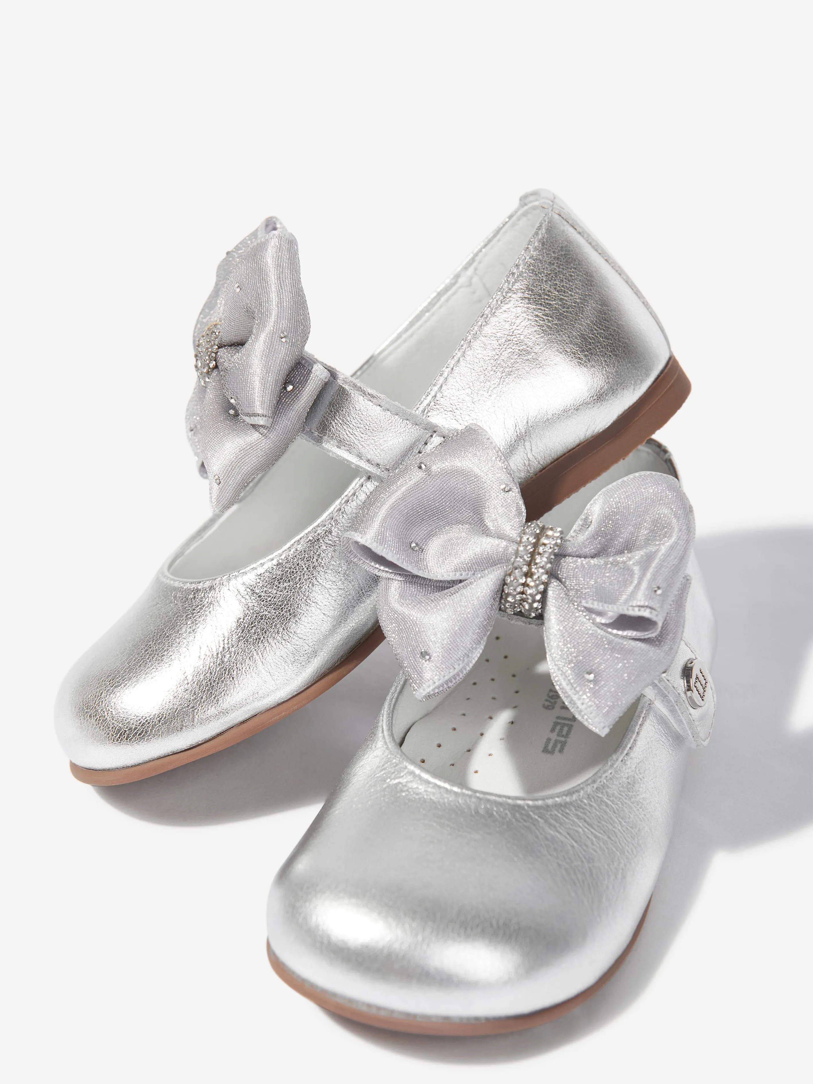 Girls Diamante Bow Shoes in Silver