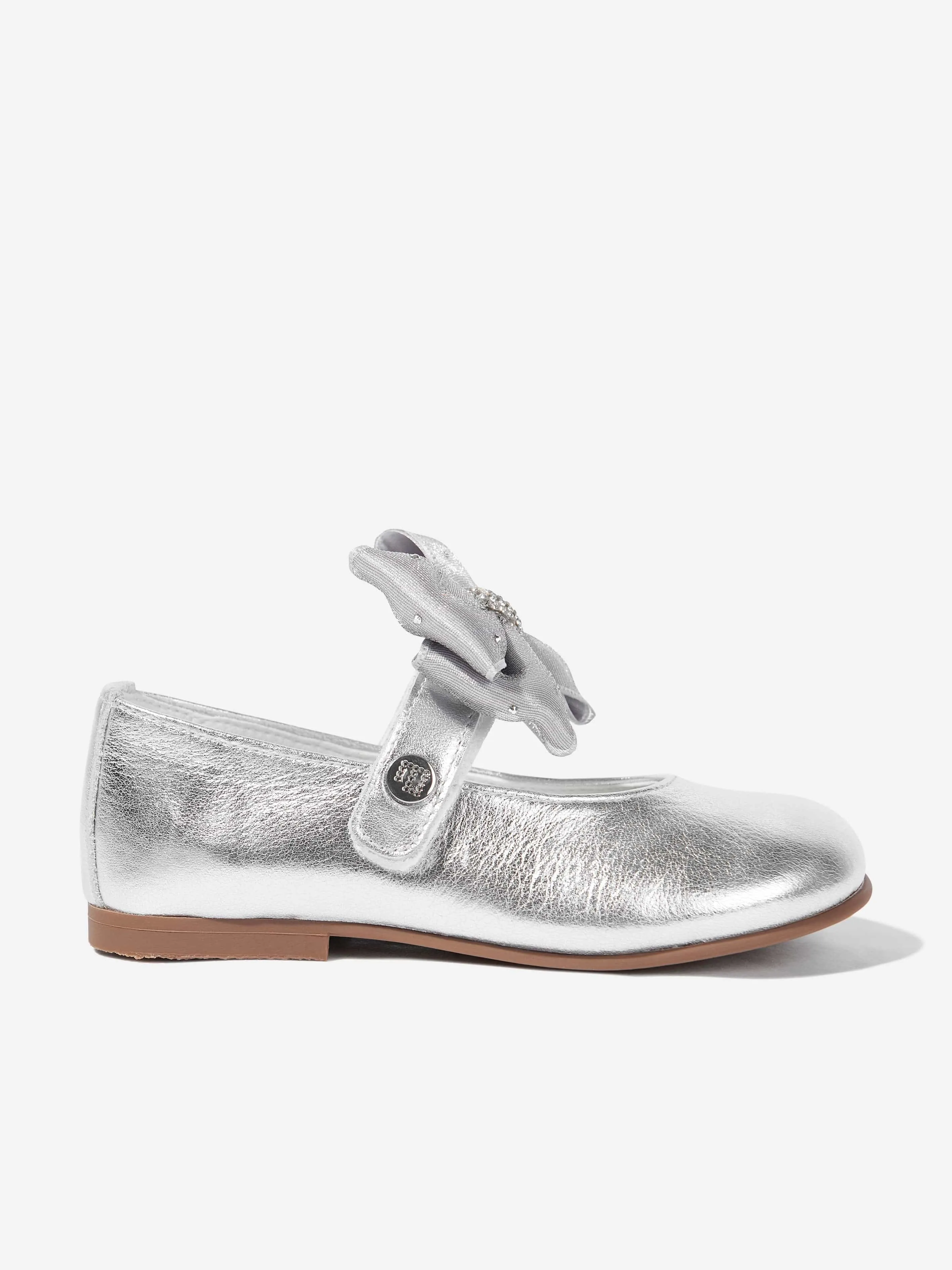 Girls Diamante Bow Shoes in Silver