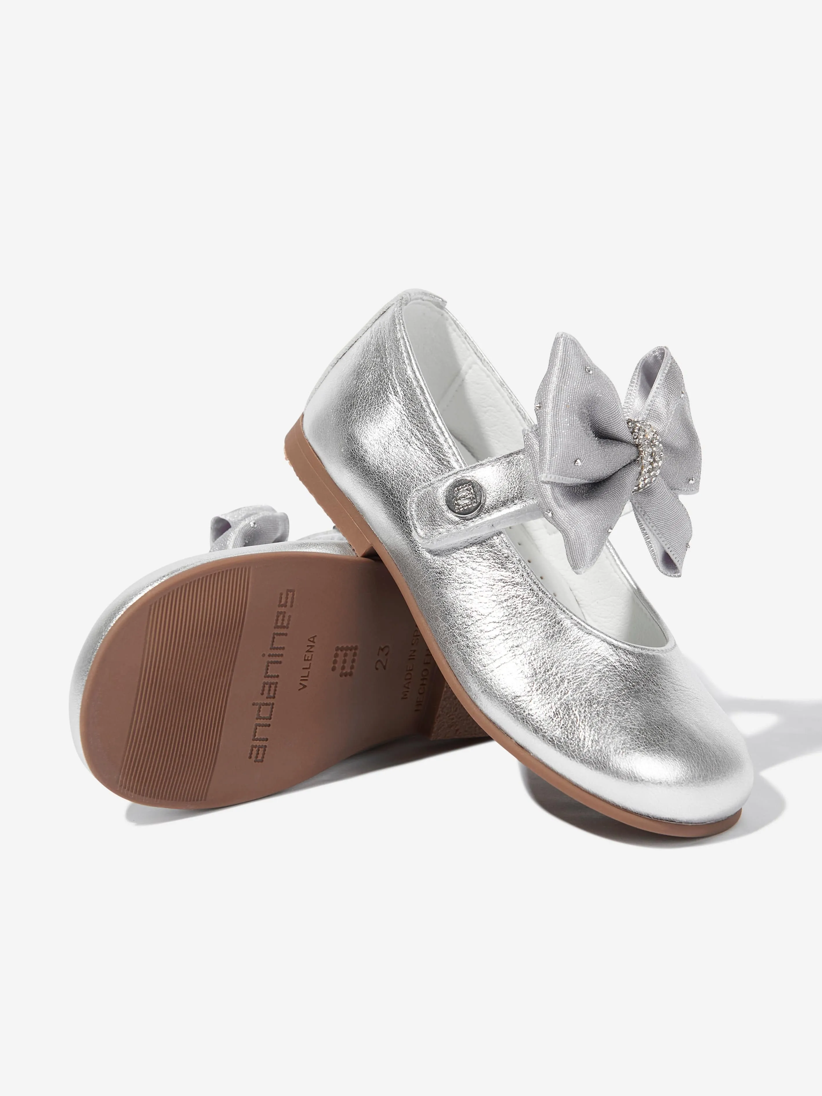 Girls Diamante Bow Shoes in Silver
