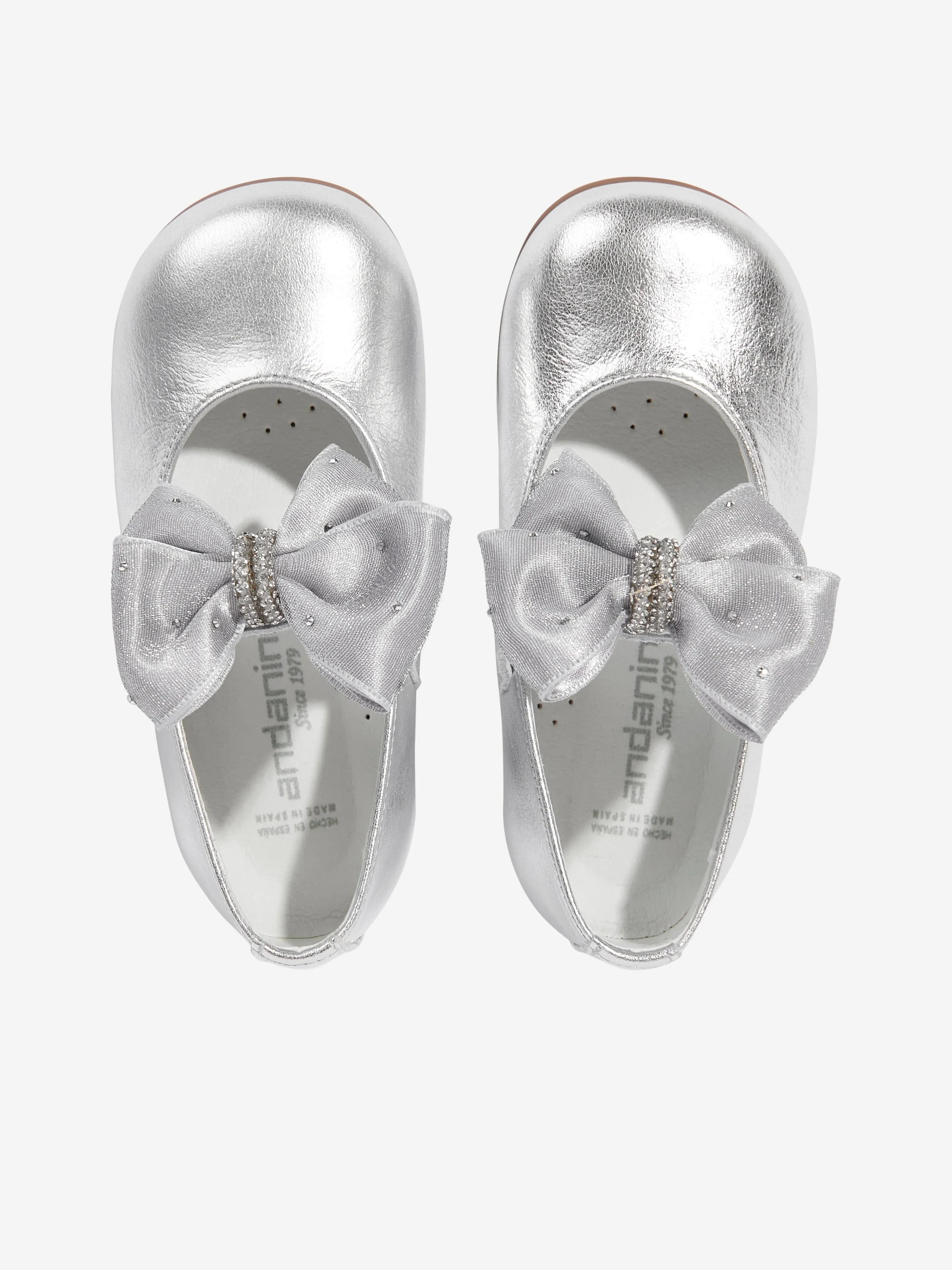Girls Diamante Bow Shoes in Silver