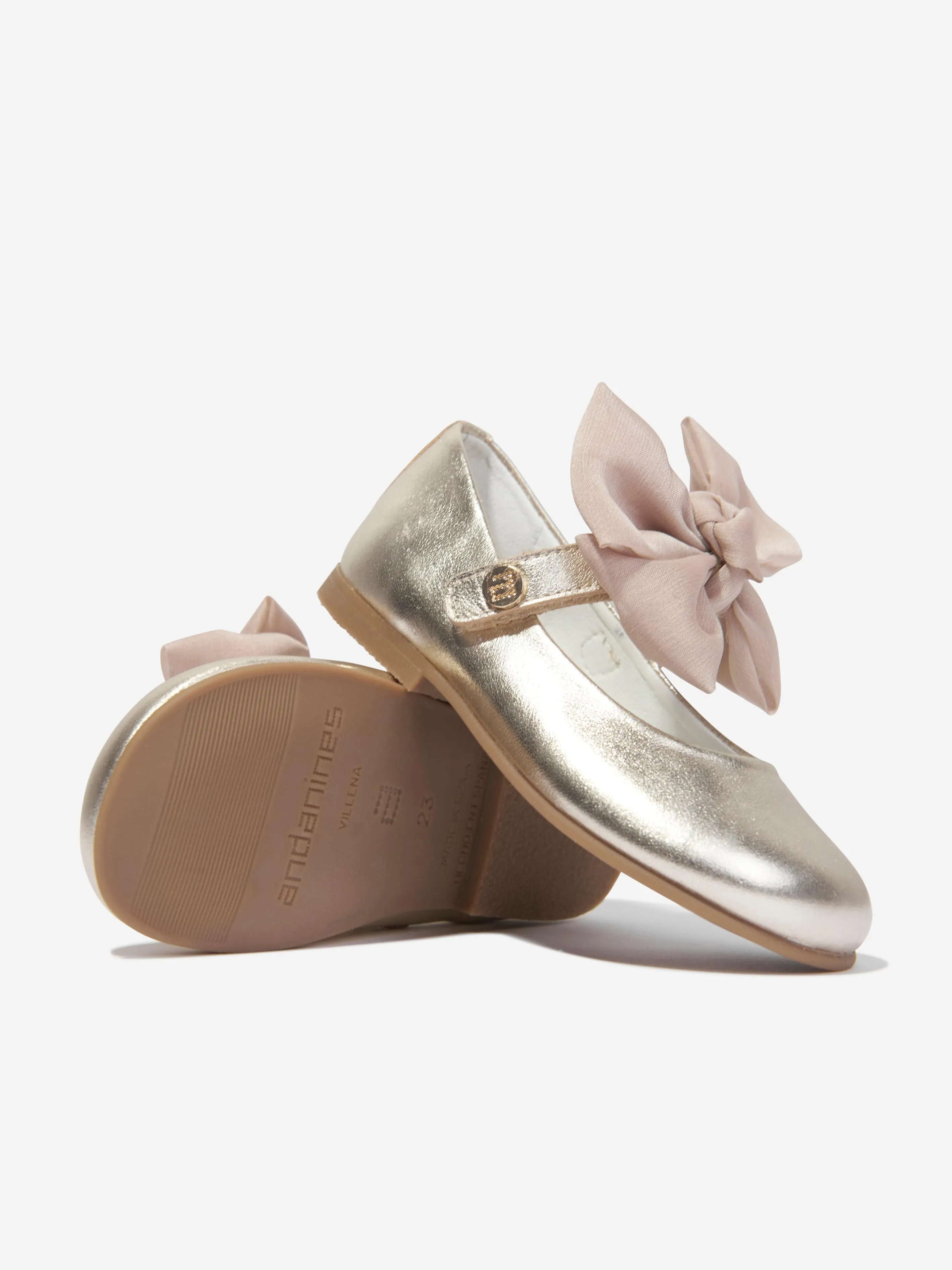 Girls Leather Bow Shoes in Gold