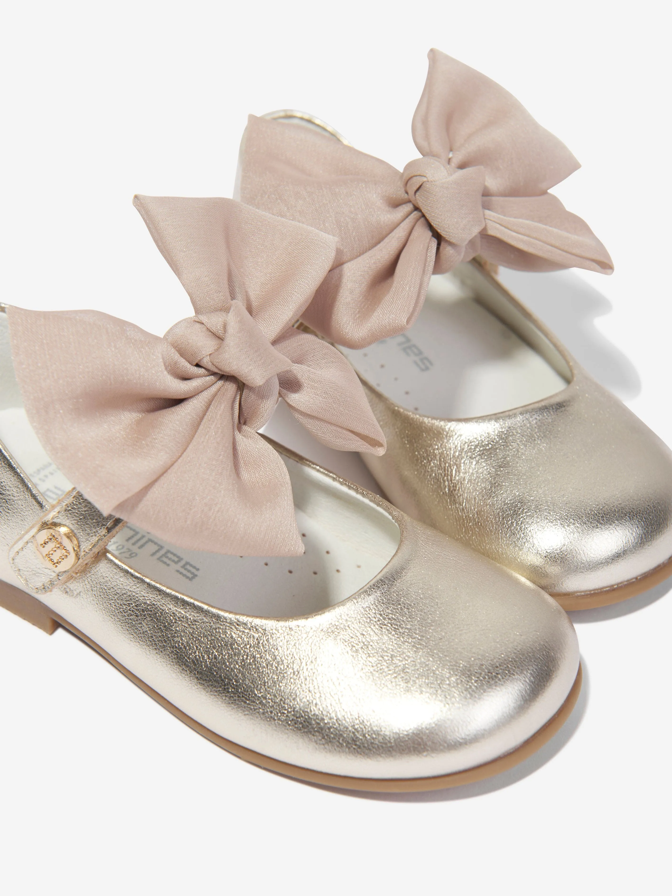 Girls Leather Bow Shoes in Gold