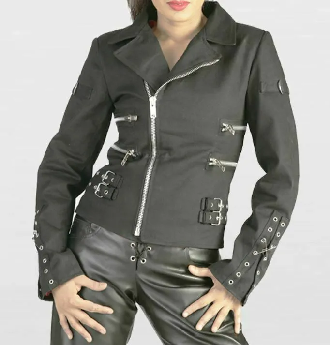 Gothic Biker Rock Women's Jacket Black Black Wool Size S -M-L-XL