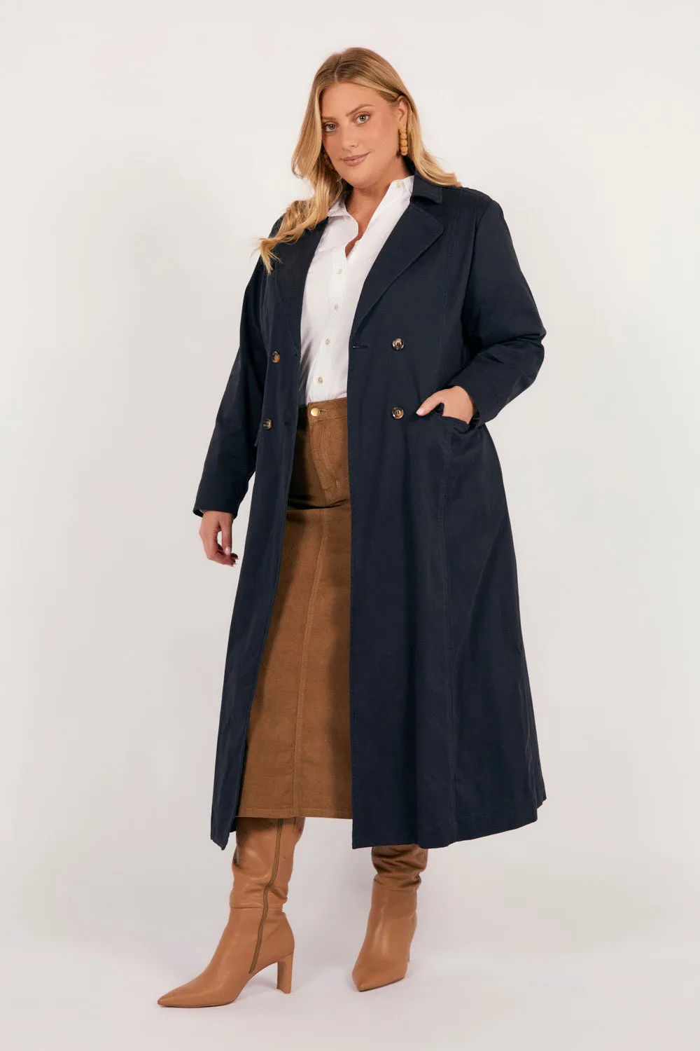Hailey Trench Coat in Navy Adrift