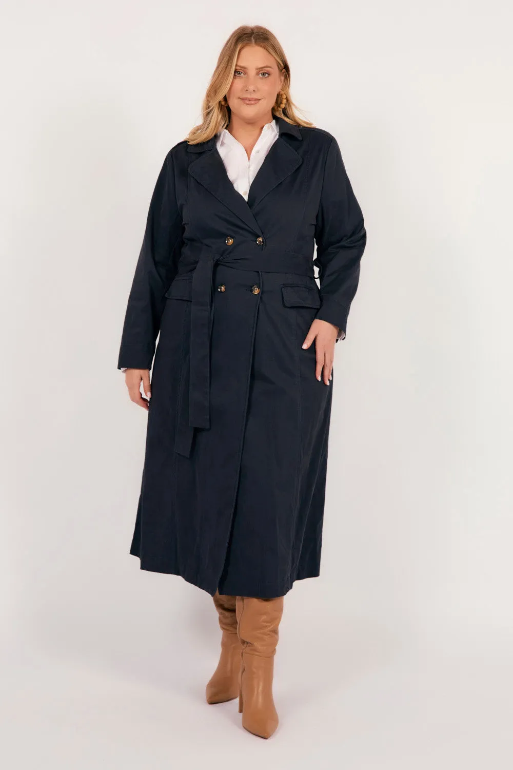 Hailey Trench Coat in Navy Adrift