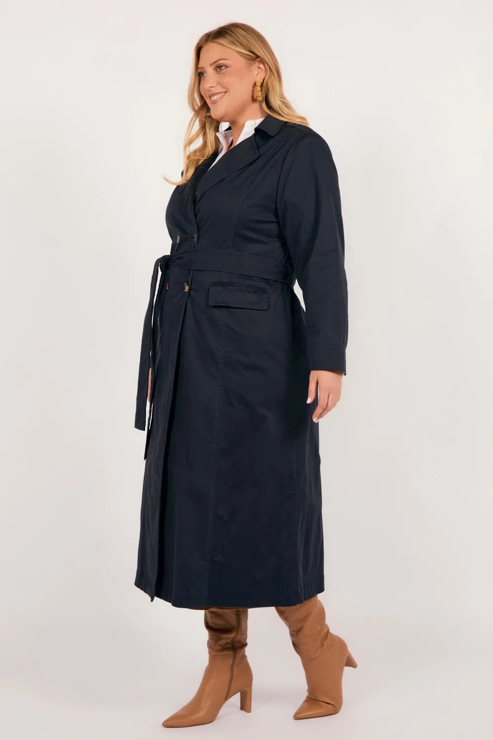 Hailey Trench Coat in Navy Adrift