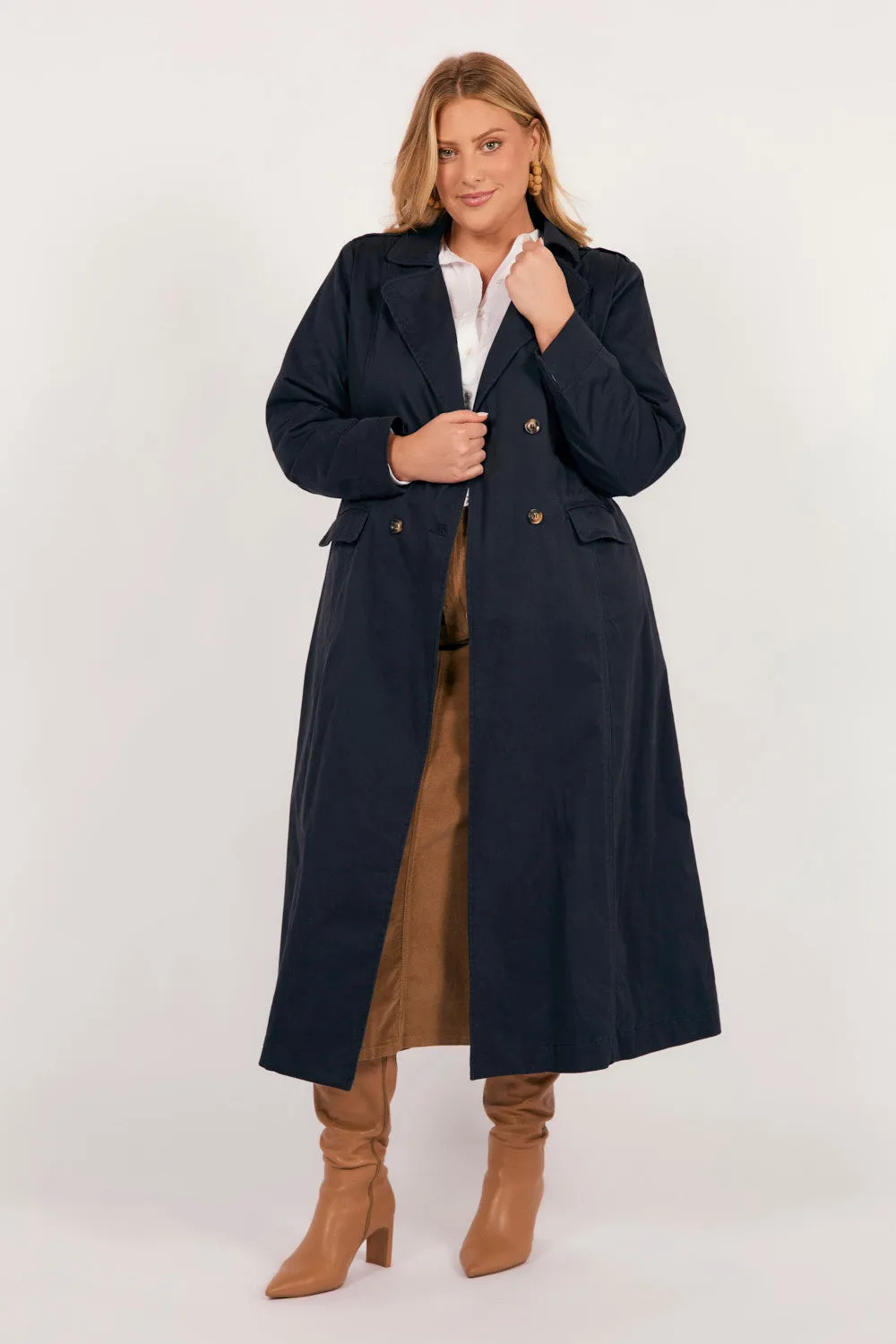 Hailey Trench Coat in Navy Adrift