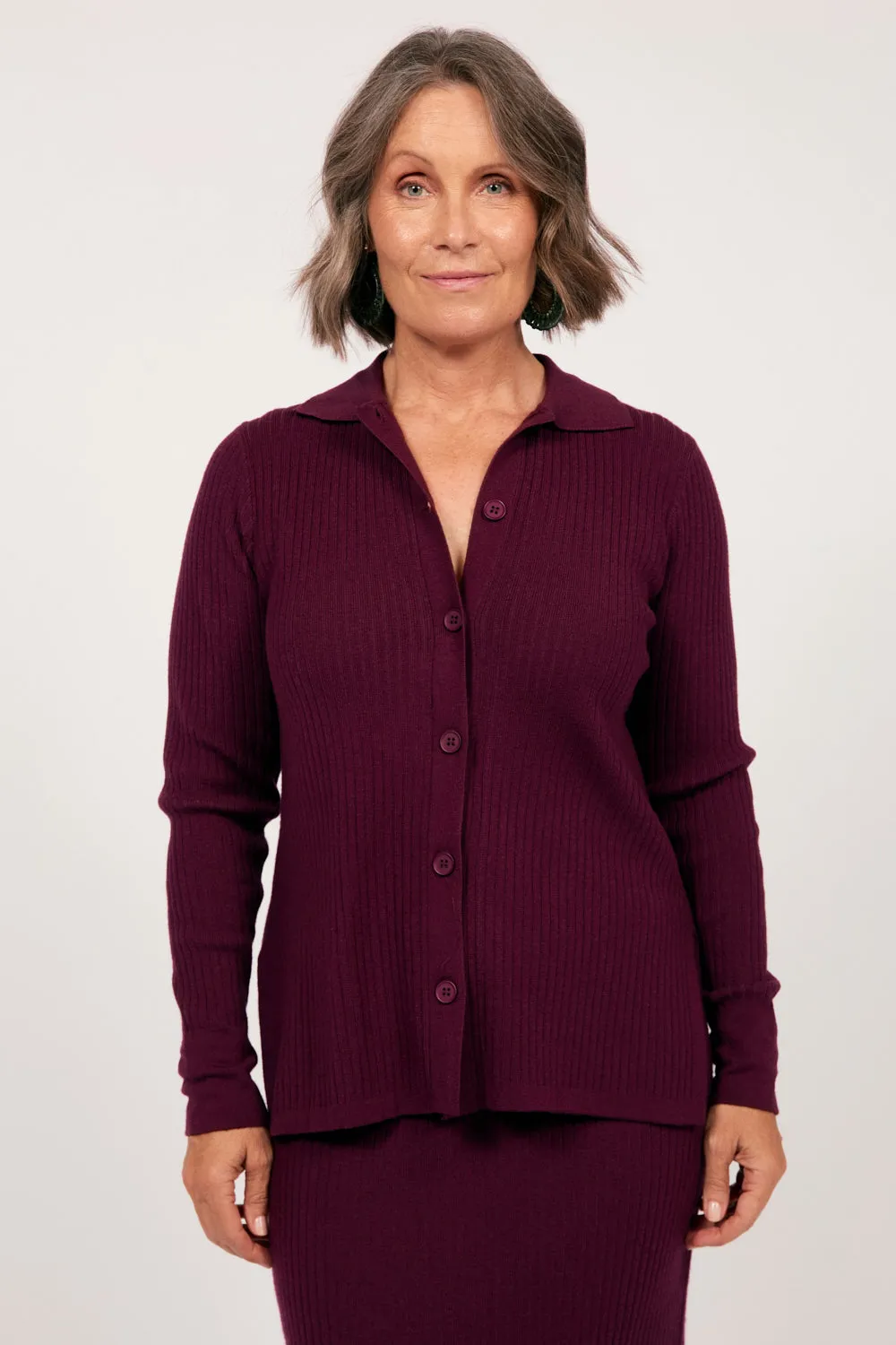 Knitted Cardigan in Plum Adrift
