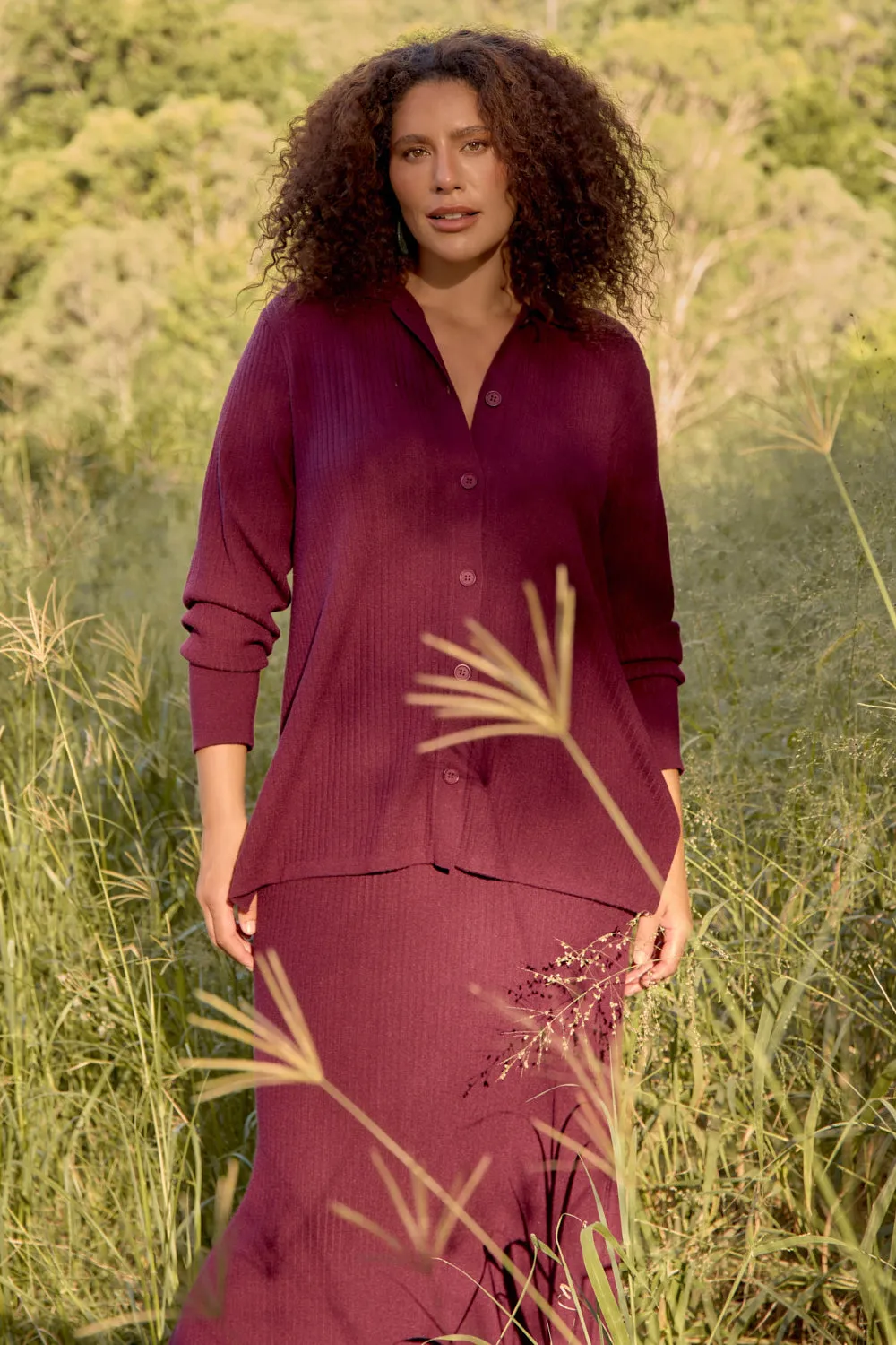 Knitted Cardigan in Plum Adrift