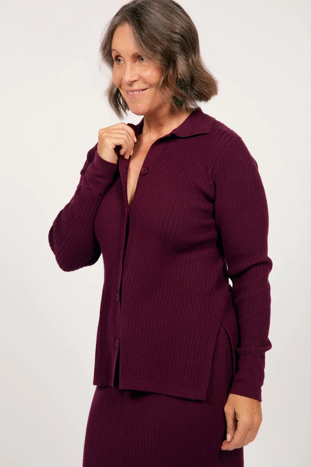 Knitted Cardigan in Plum Adrift