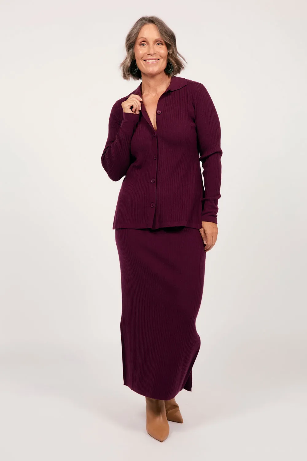 Knitted Cardigan in Plum Adrift