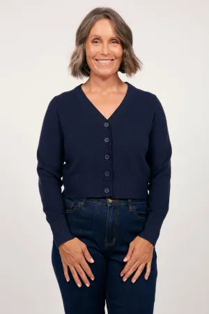 Knitted Cropped Cardigan in Navy Adrift
