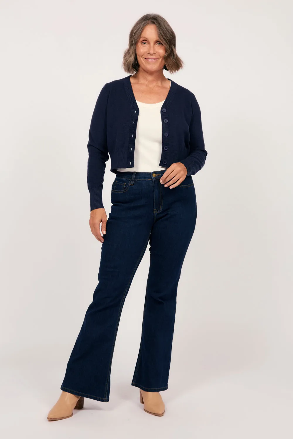 Knitted Cropped Cardigan in Navy Adrift