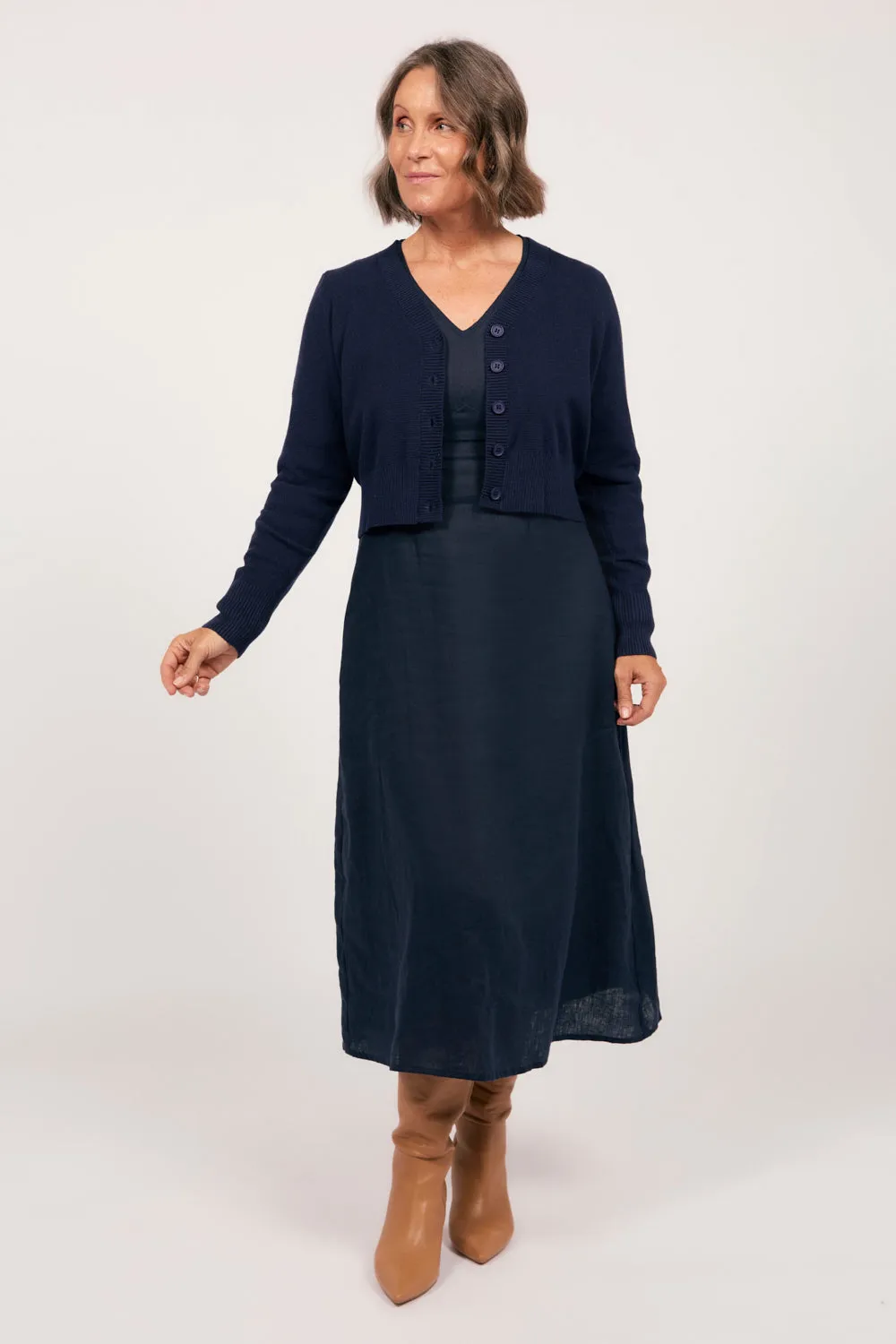 Knitted Cropped Cardigan in Navy Adrift