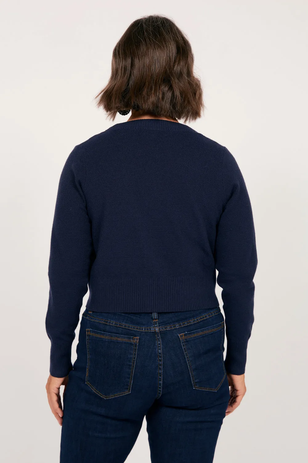 Knitted Cropped Cardigan in Navy Adrift