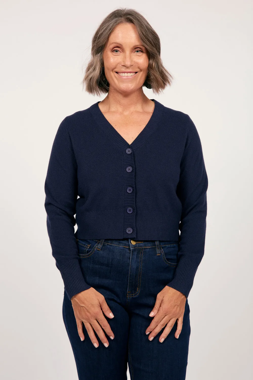 Knitted Cropped Cardigan in Navy Adrift