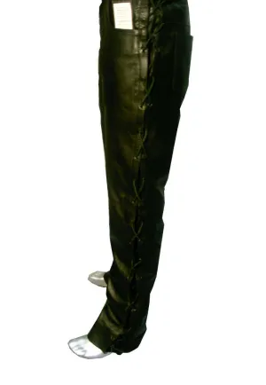 Leather trousers, leather jeans, biker trousers, laced on the side, genuine Buffallo leather nappa