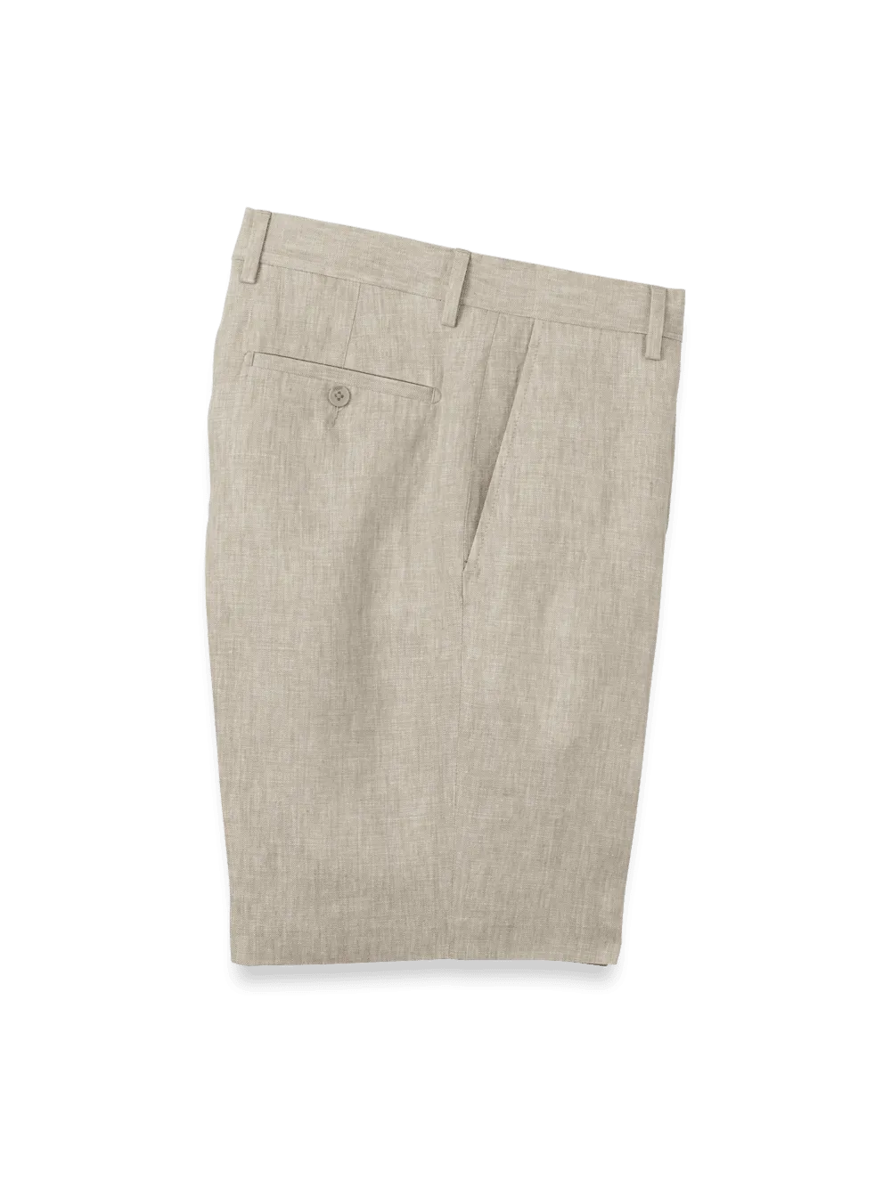 Linen Chambray Twill Flat Front Shorts - Khaki
