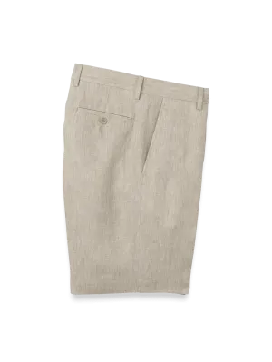 Linen Chambray Twill Flat Front Shorts - Khaki
