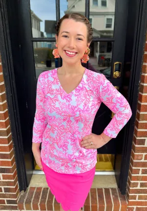 Lulu B Pink Coral V-Neck Top