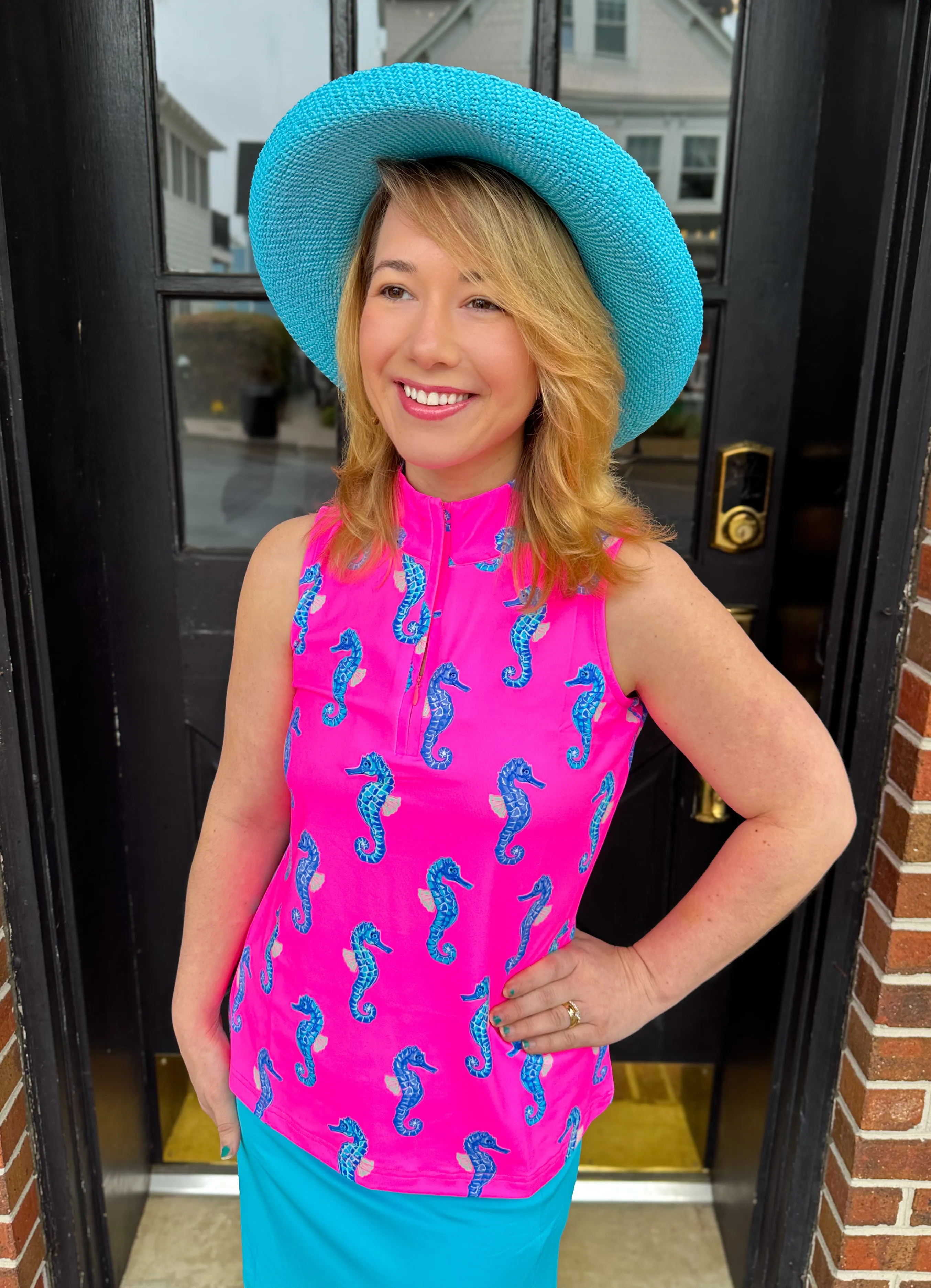 Lulu B Pink Seahorse Sleeveless Zip Top