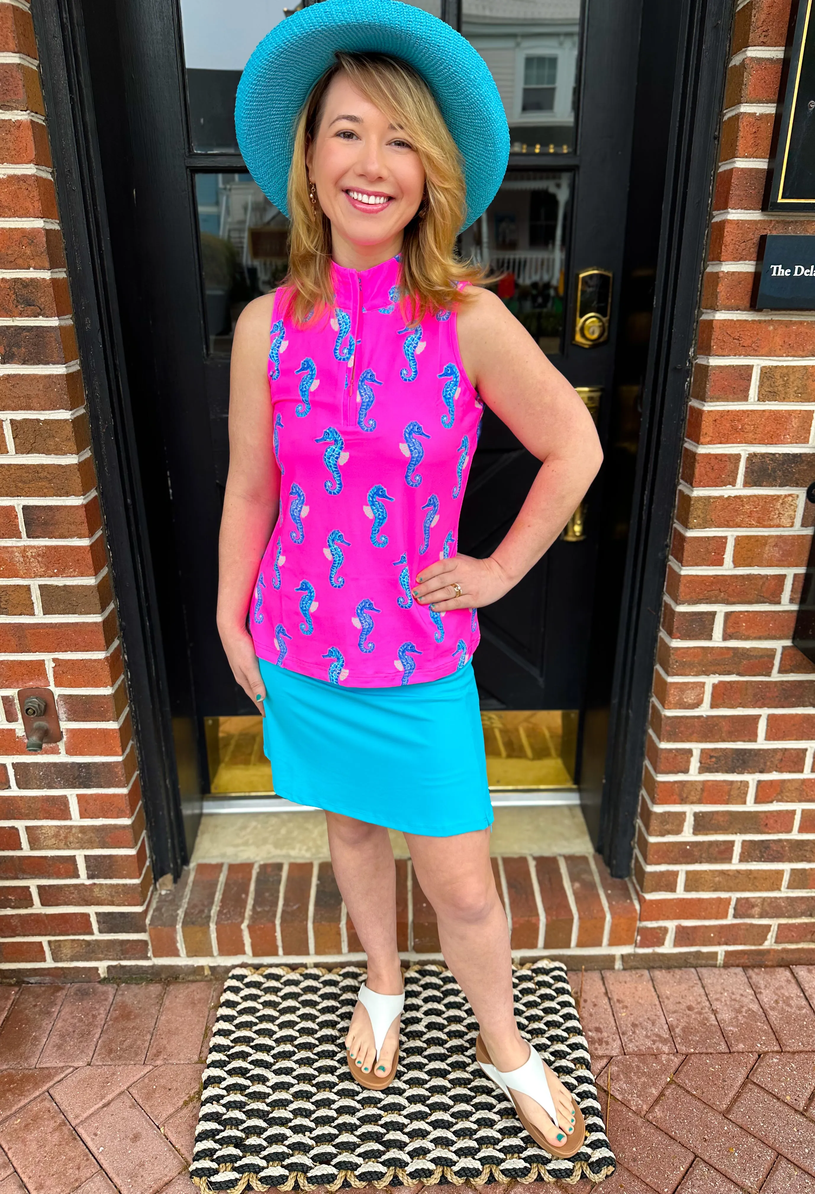 Lulu B Pink Seahorse Sleeveless Zip Top