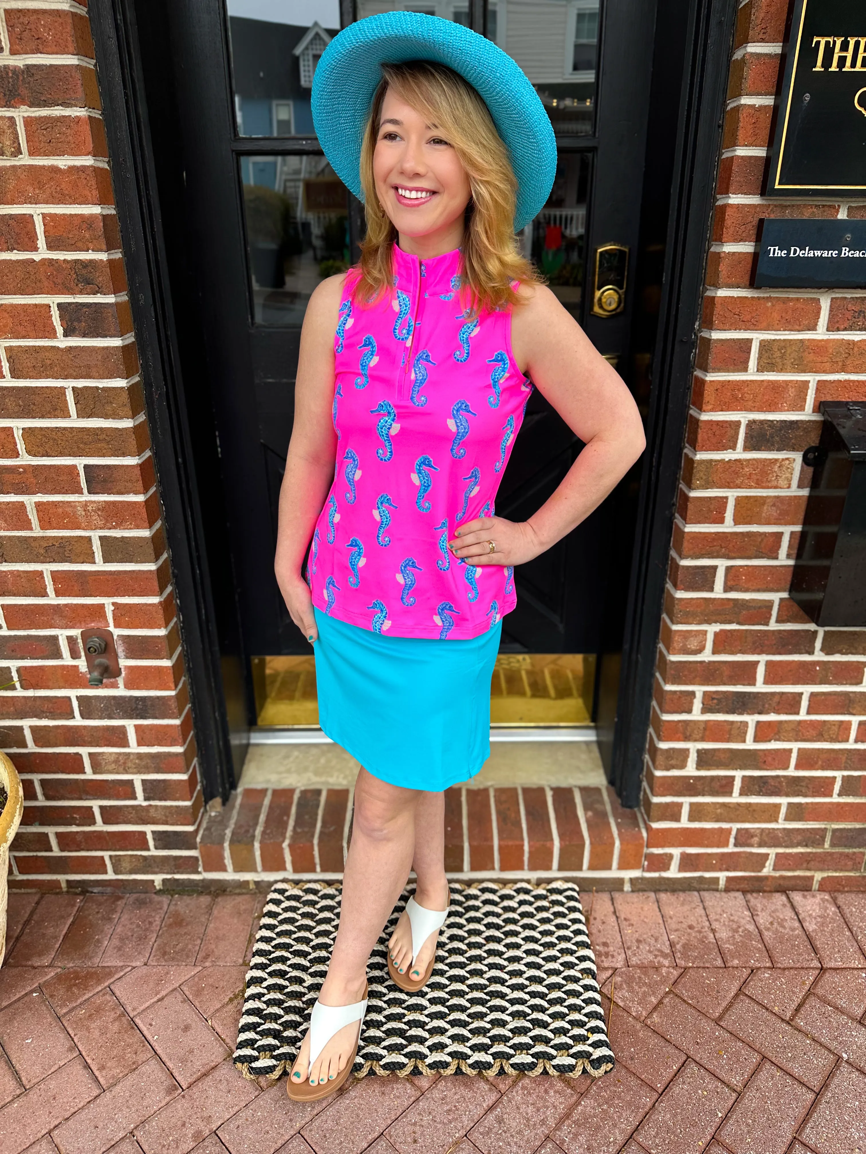 Lulu B Pink Seahorse Sleeveless Zip Top