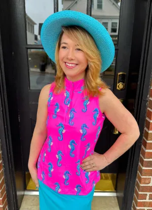Lulu B Pink Seahorse Sleeveless Zip Top