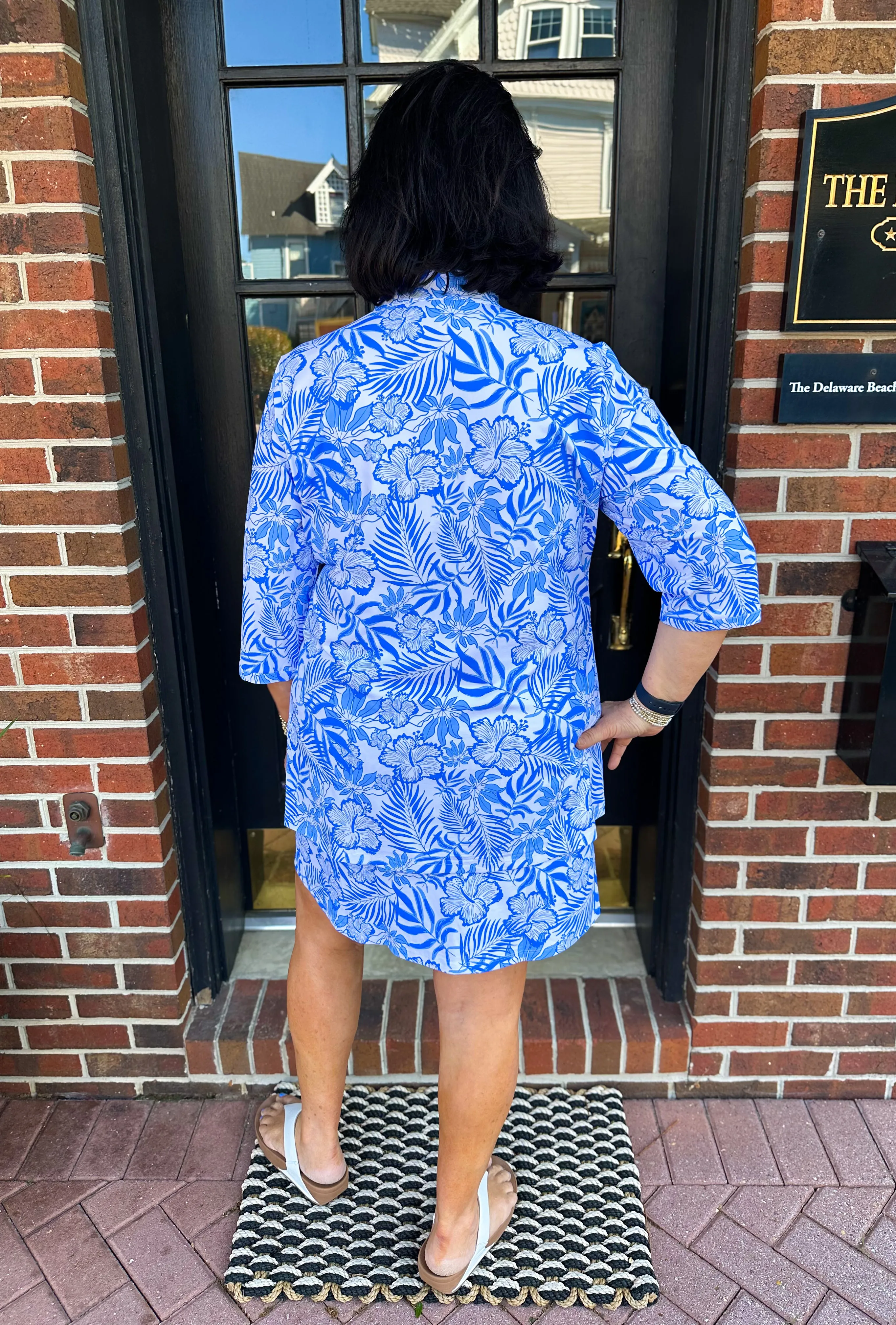Lulu B White and Blue Floral Button Tunic